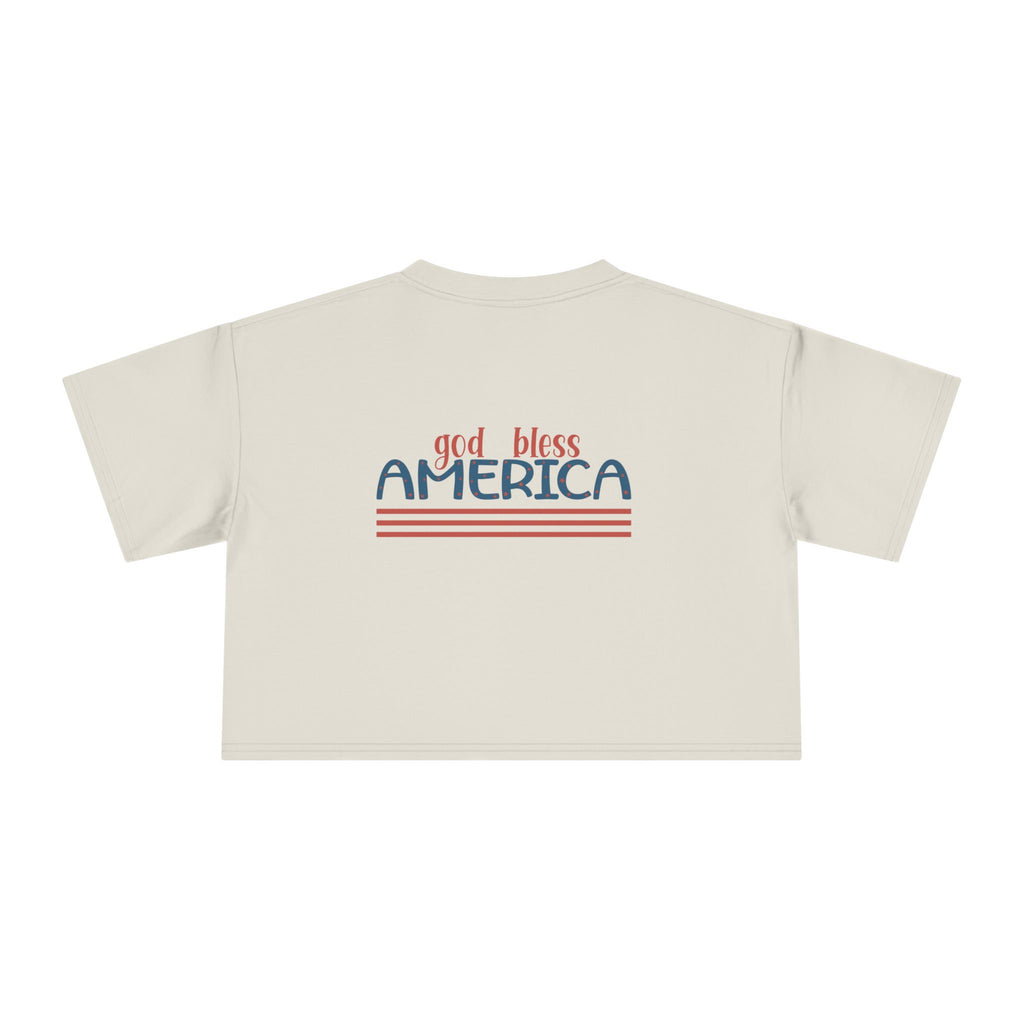 Women's Crop Tee — 'God Bless America' Patriotic Flag Print