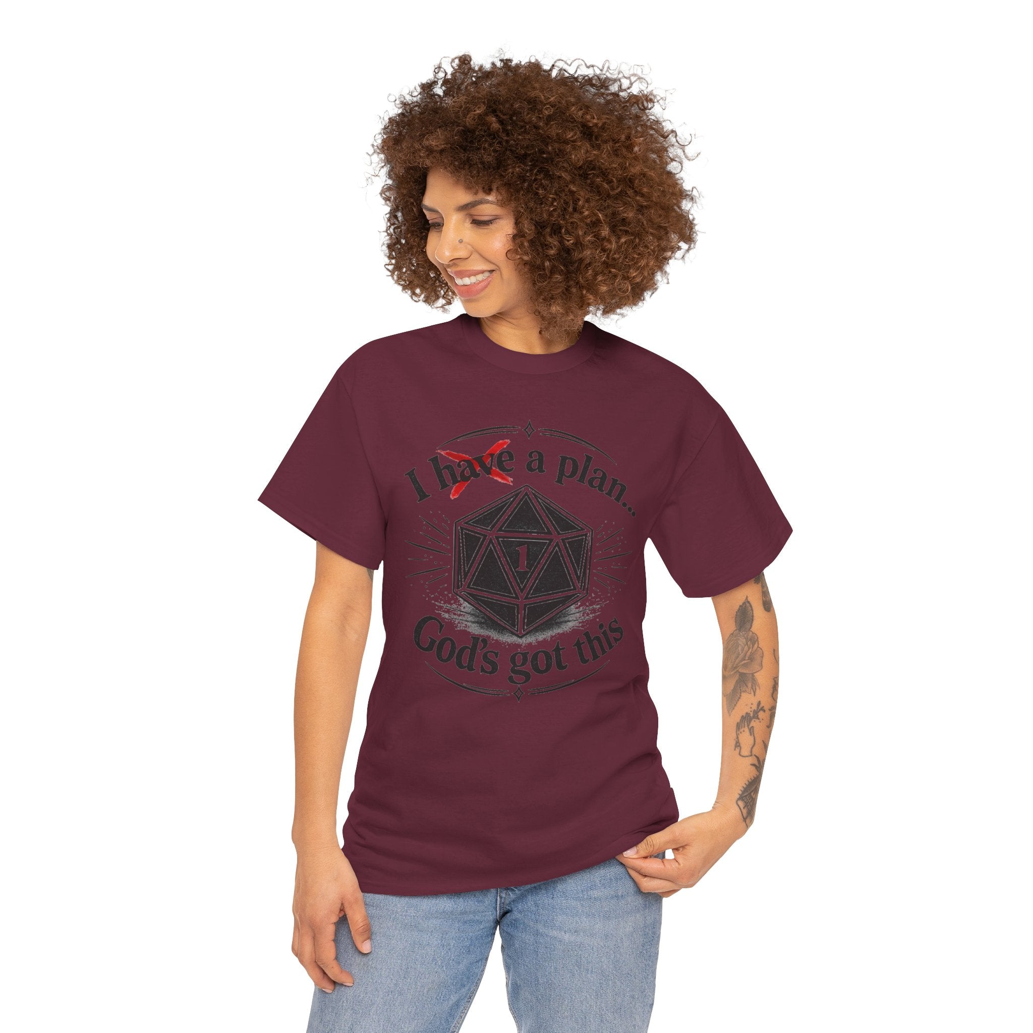 I XhaveX a plan... God’s Got This T-Shirt Dark — D20 Dice Faith Gamer Tee