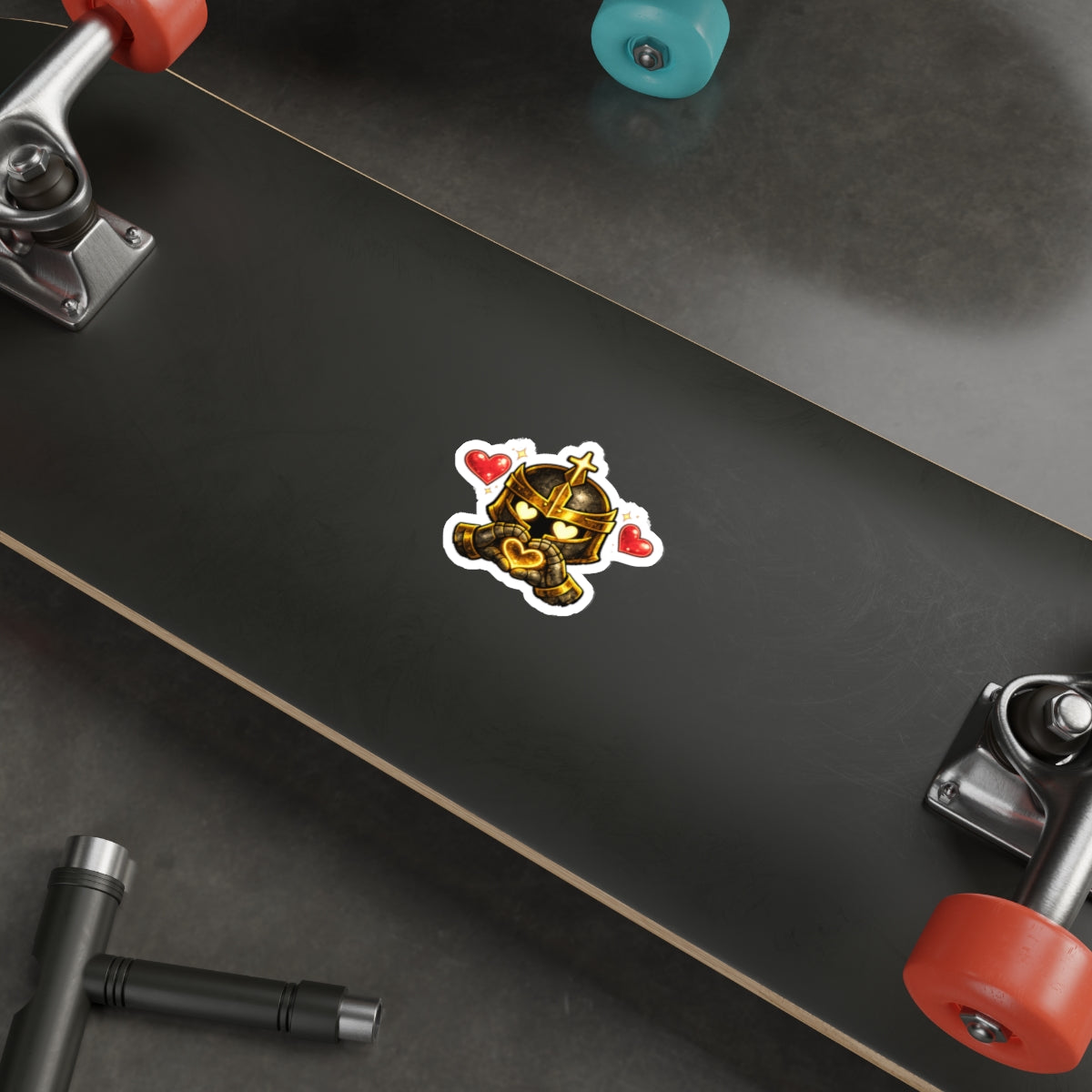 Knight Heart Die-Cut Sticker — Cute Armored Knight with Heart Hands