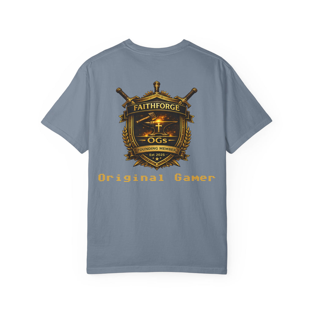 FaithForge OG Gaming T-Shirt — Logo Tee with Anvil & Cross (Christian Gamer Apparel)