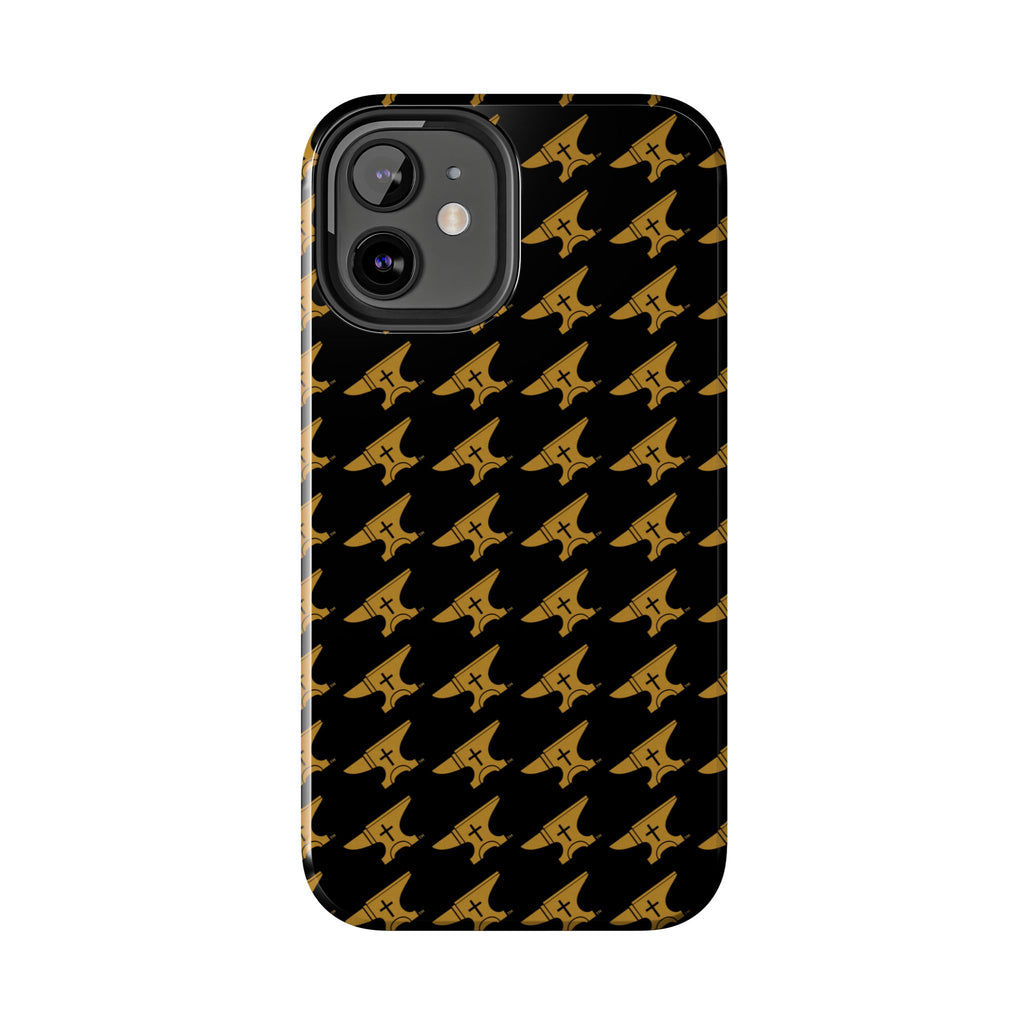 Gold Anvil Pattern Tough Phone Case — Durable Black & Metallic Repeat Design
