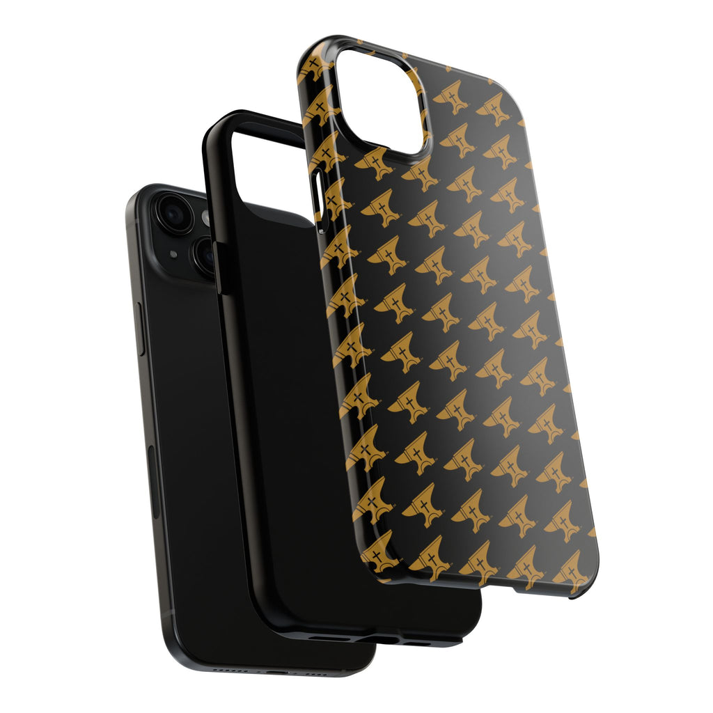 Gold Anvil Pattern Tough Phone Case — Durable Black & Metallic Repeat Design