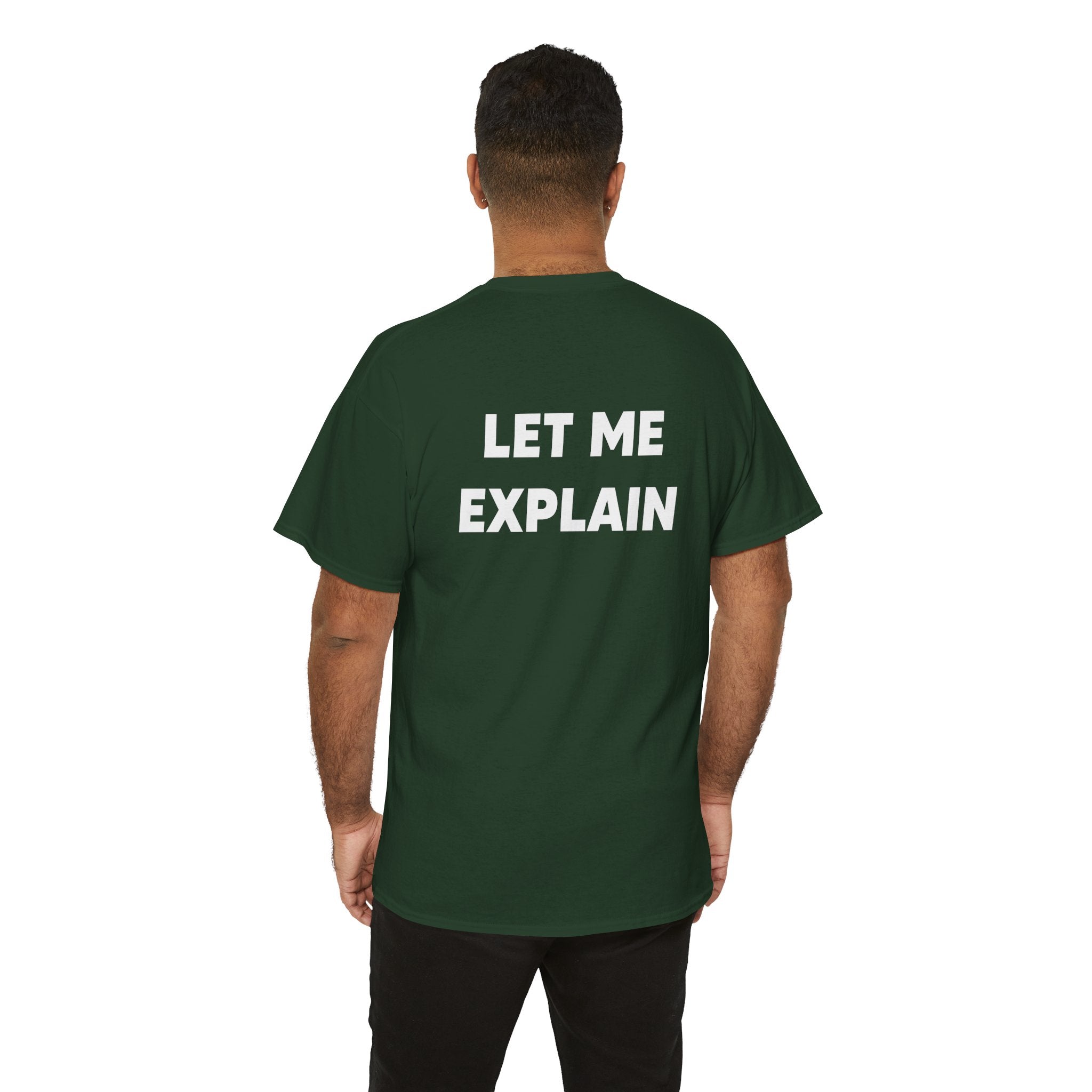 DoctorJSWAYS Let Me Explain T-Shirt — Minimal Logo Black Tee with Bold Back Text