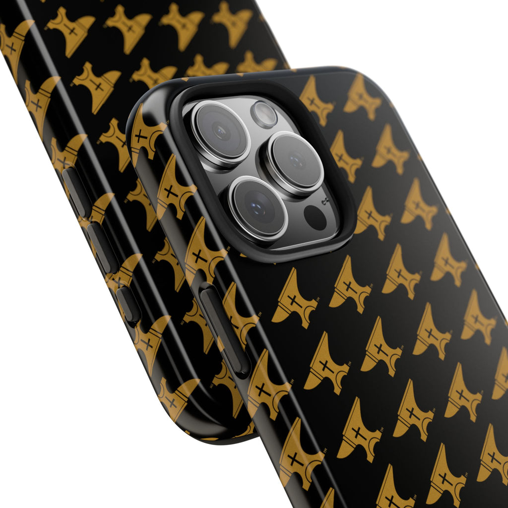 Gold Anvil Pattern Tough Phone Case — Durable Black & Metallic Repeat Design