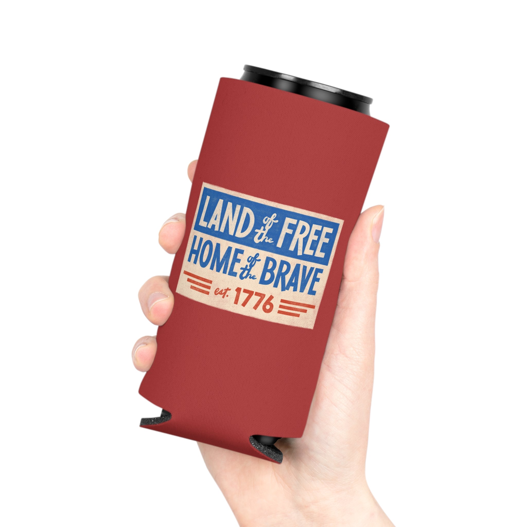 Patriotic 'Land of the Free, Home of the Brave' Can Cooler