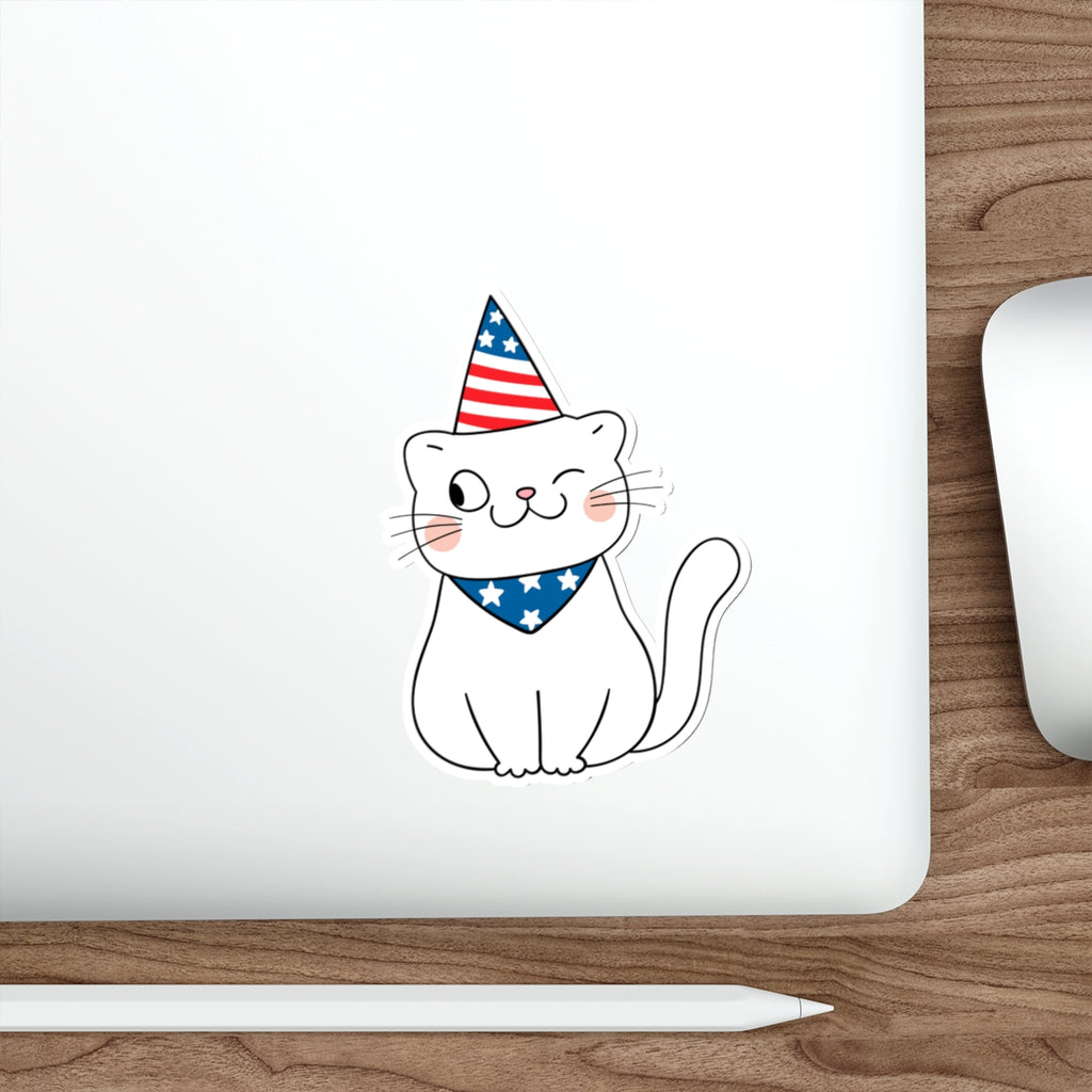 Patriotic Sticker Pack — Winking Cat 4th of July Red White Blue Die-Cut Stickers