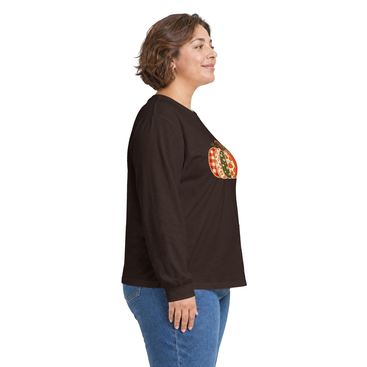 Autumn Patchwork Pumpkin Long Sleeve Tee