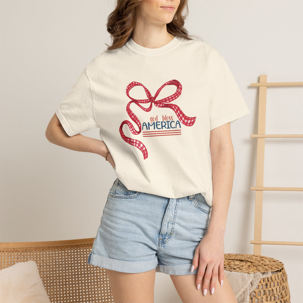 Patriotic Bow T-Shirt — God Bless America Fourth of July Tee