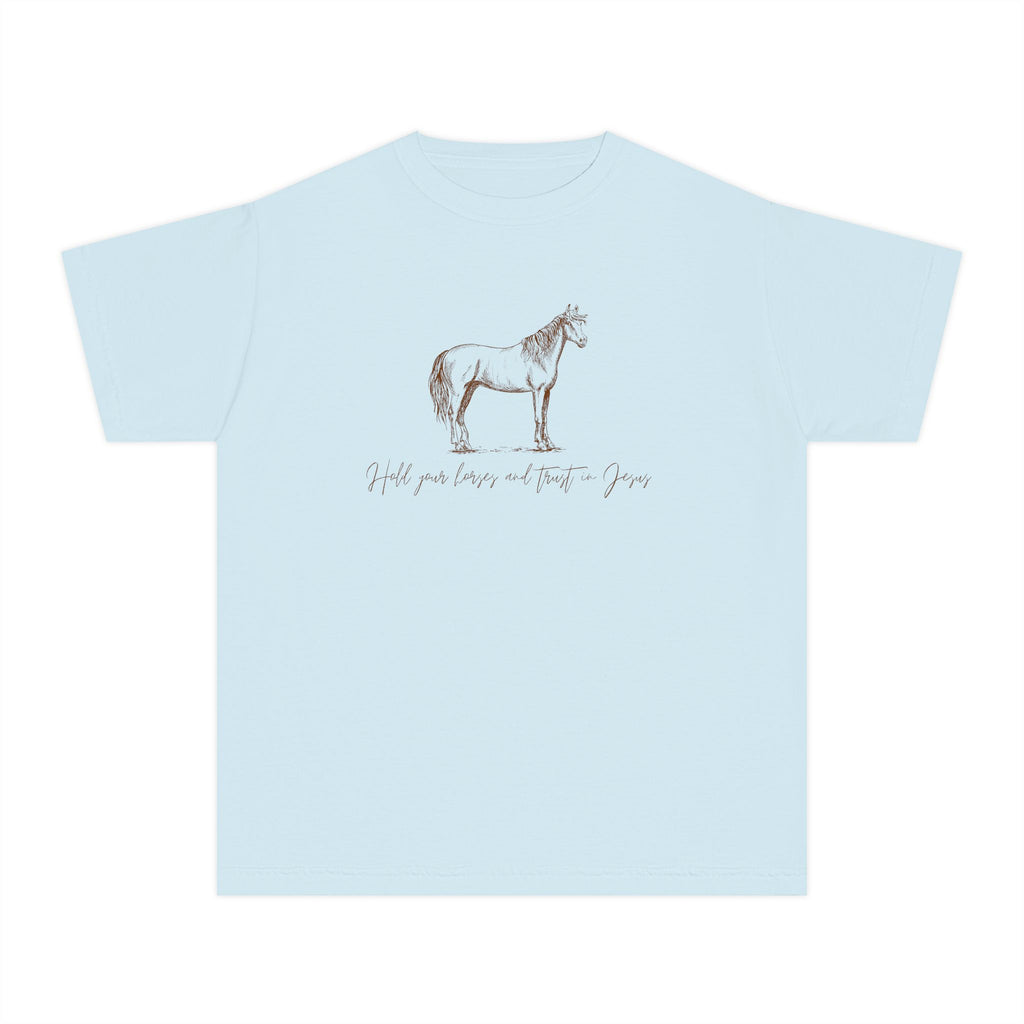 Youth Horse Sketch Tee – "Hold your horses and the pasture" Graphic T-Shirt
