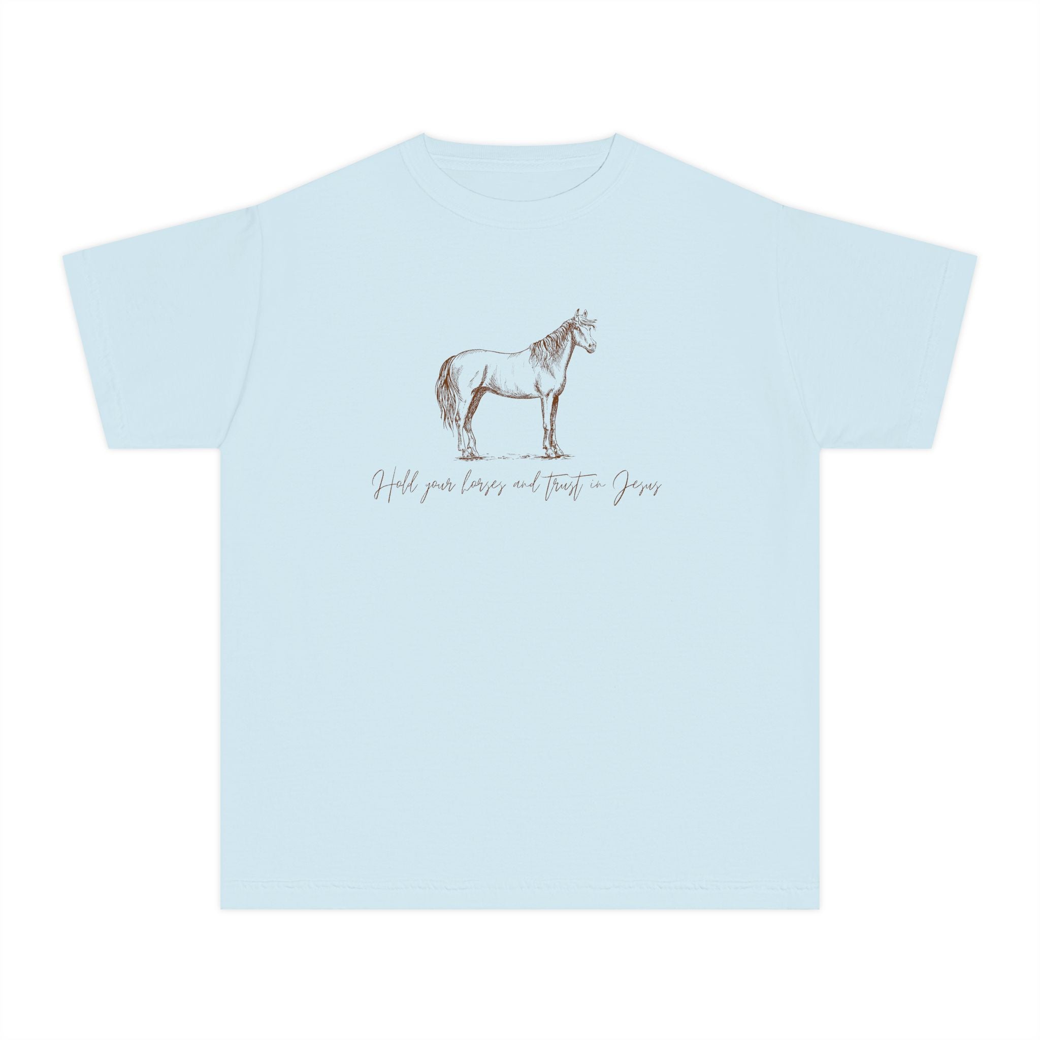 Youth Horse Sketch Tee – "Hold your horses and the pasture" Graphic T-Shirt