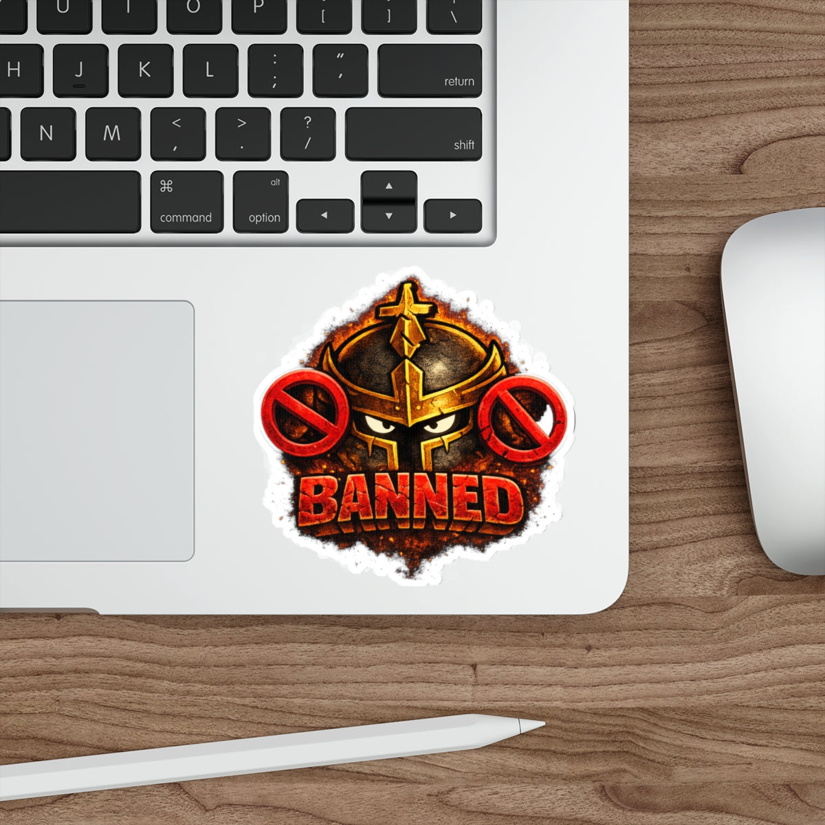 FaithForge Knight Banned Die-Cut Sticker — Water-resistant vinyl