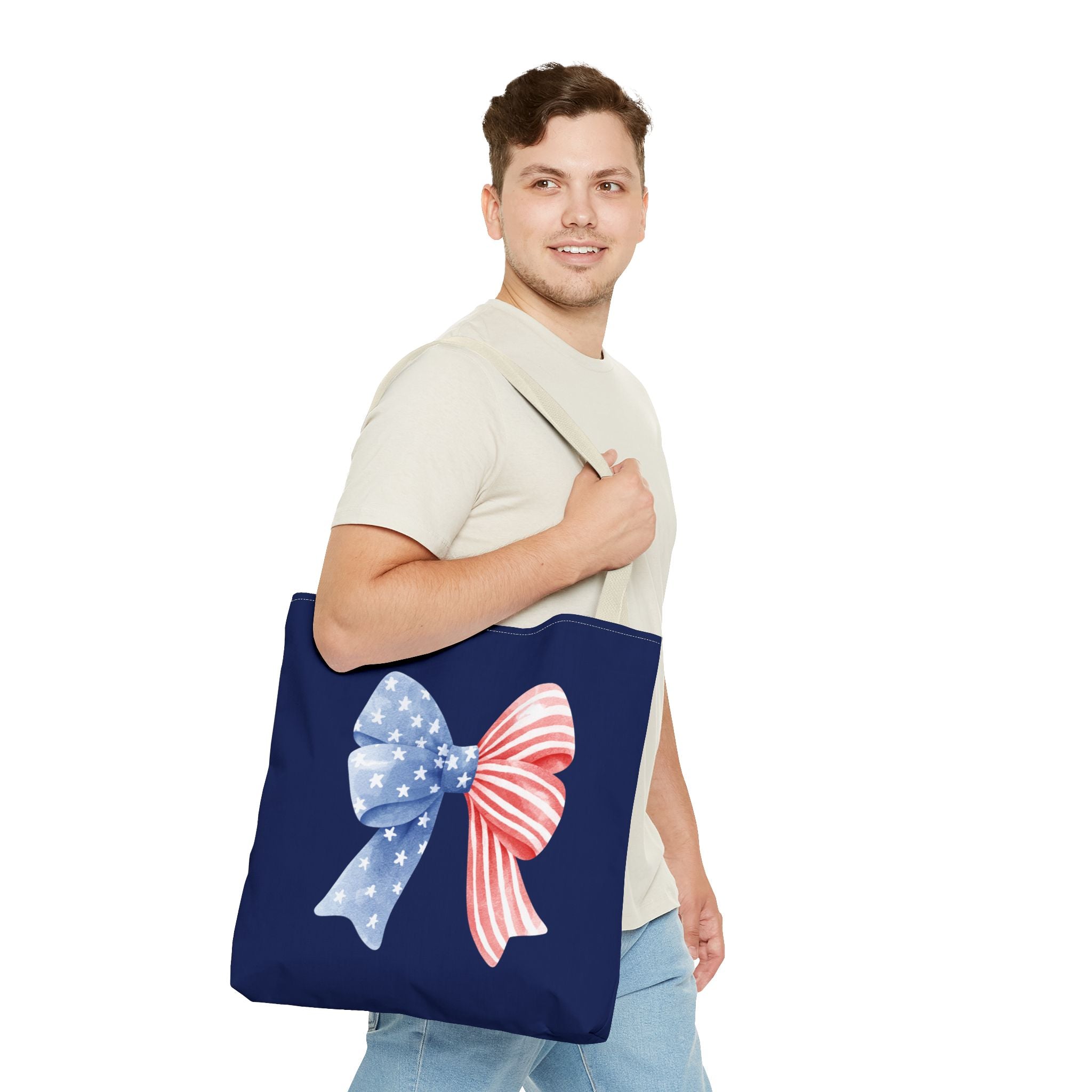 Patriotic Bow Tote Bag — American Flag Red White Blue Ribbon Tote