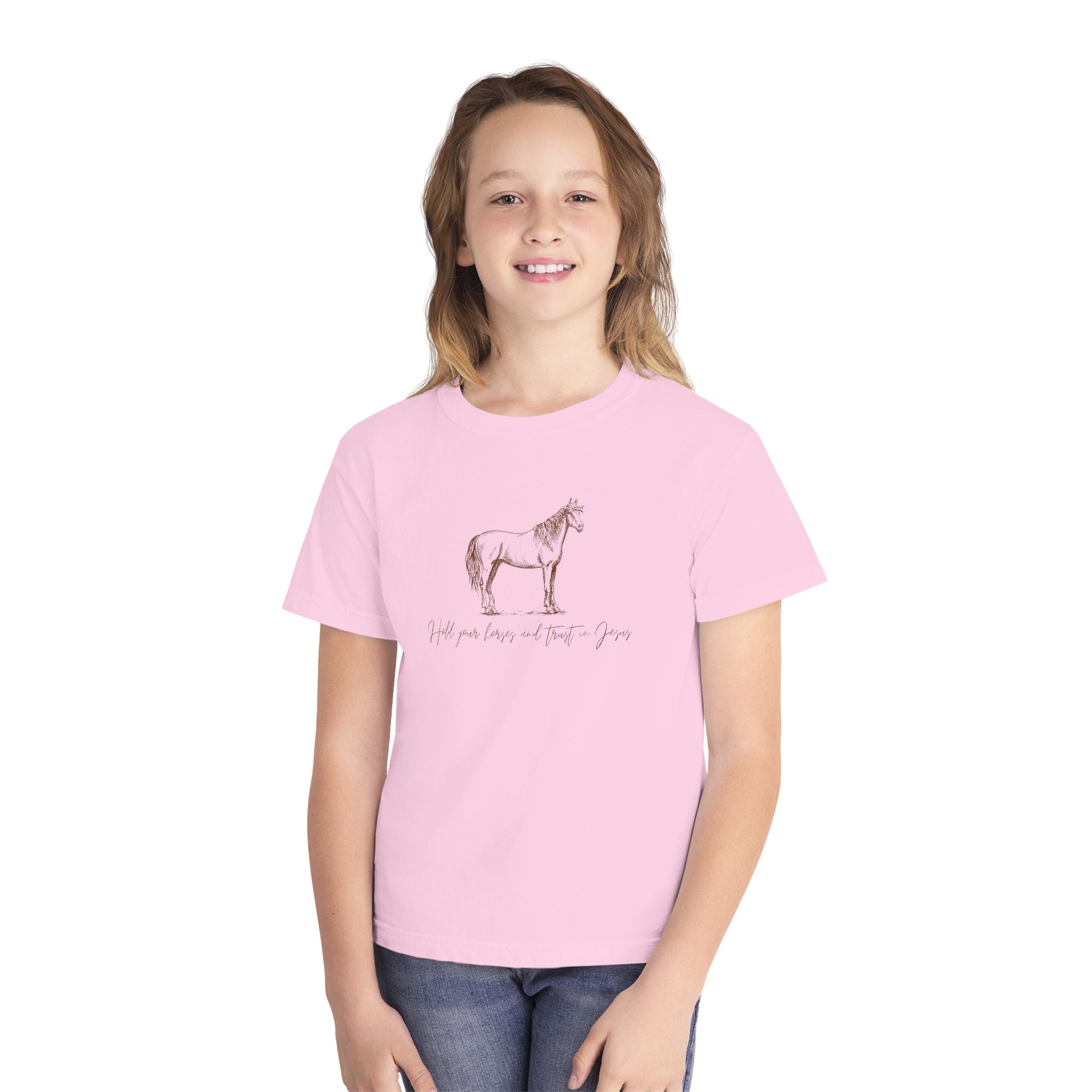 Youth Horse Sketch Tee – "Hold your horses and the pasture" Graphic T-Shirt