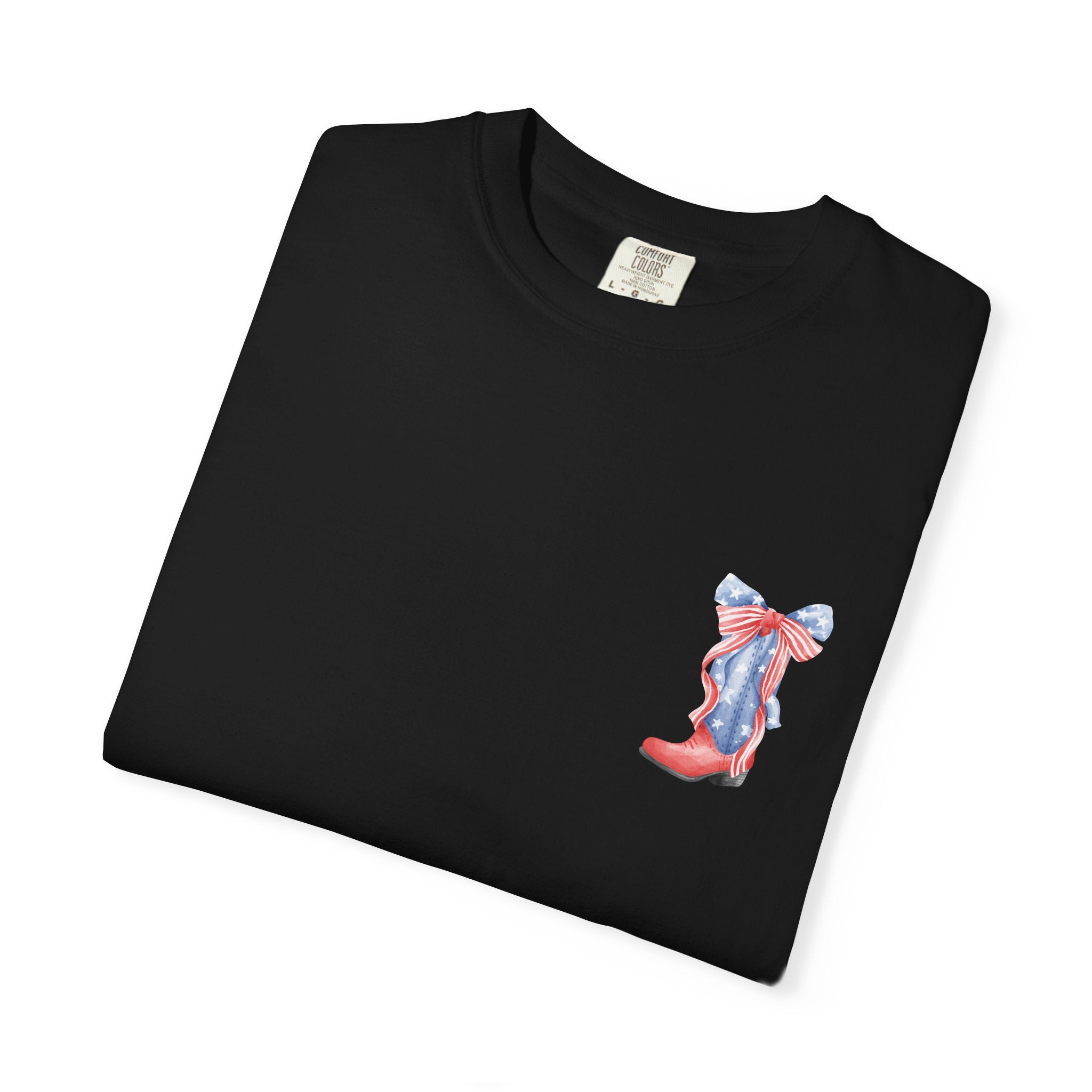 Patriotic Flag Bow T-Shirt — American Stars & Stripes Chest and Back Tee