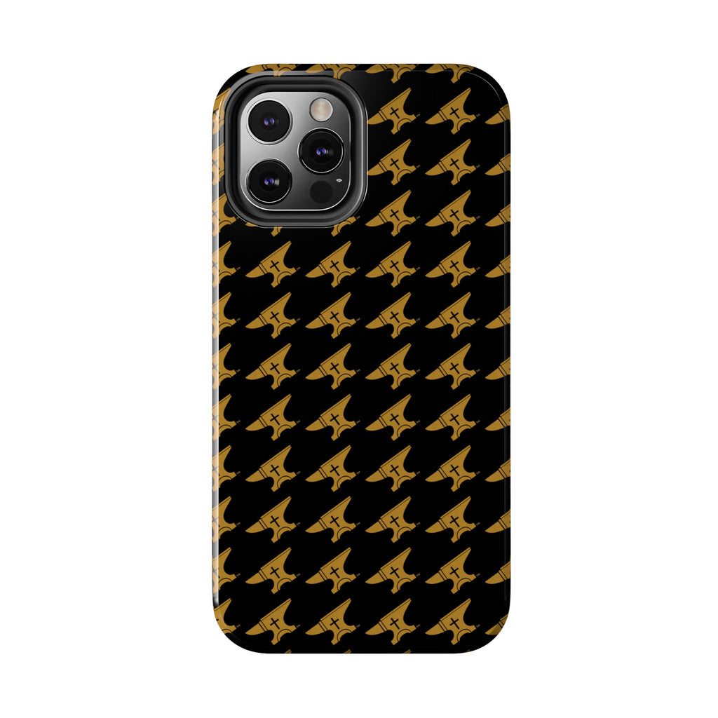 Gold Anvil Pattern Tough Phone Case — Durable Black & Metallic Repeat Design