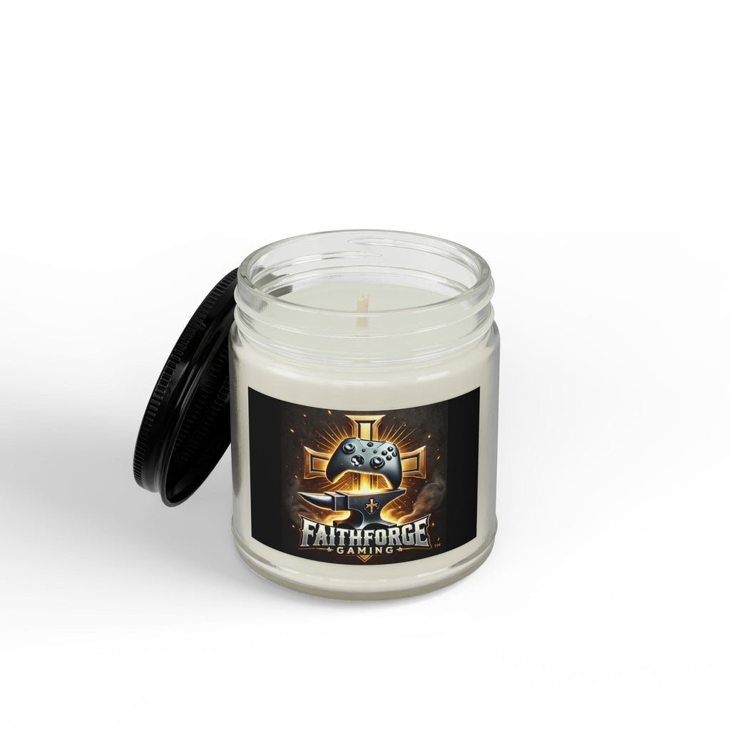 FaithForge Gaming Scented Soy Candle — Amber Jar with Black Lid (4oz & 9oz)