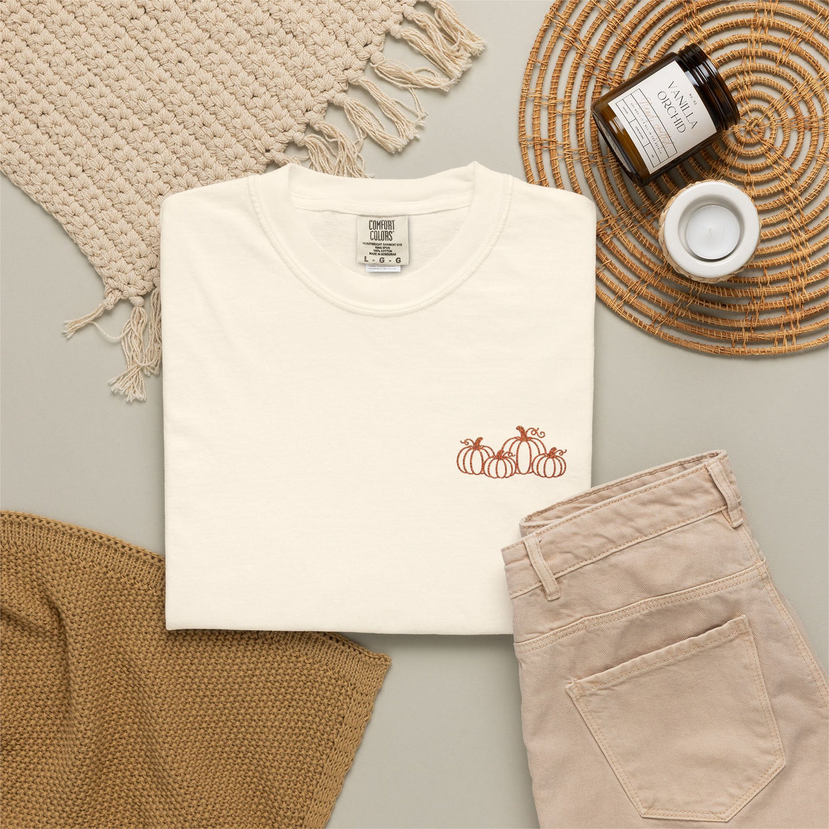 CutePocket Tee — Small Chest  pumpkin embroidered T-Shirt