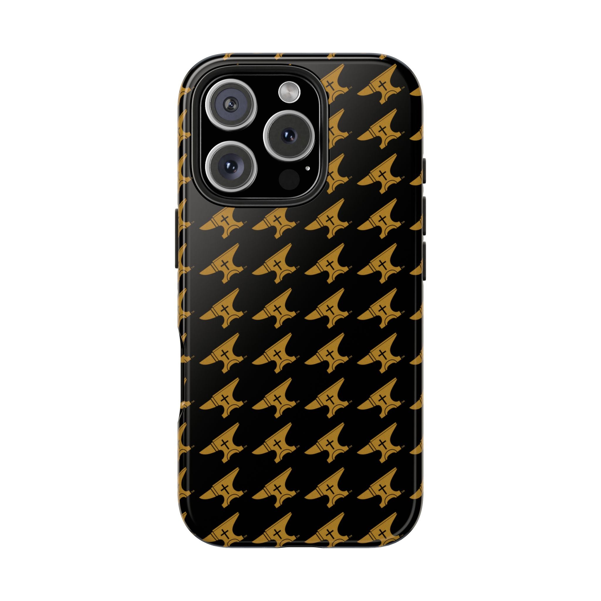 Gold Anvil Pattern Tough Phone Case — Durable Black & Metallic Repeat Design