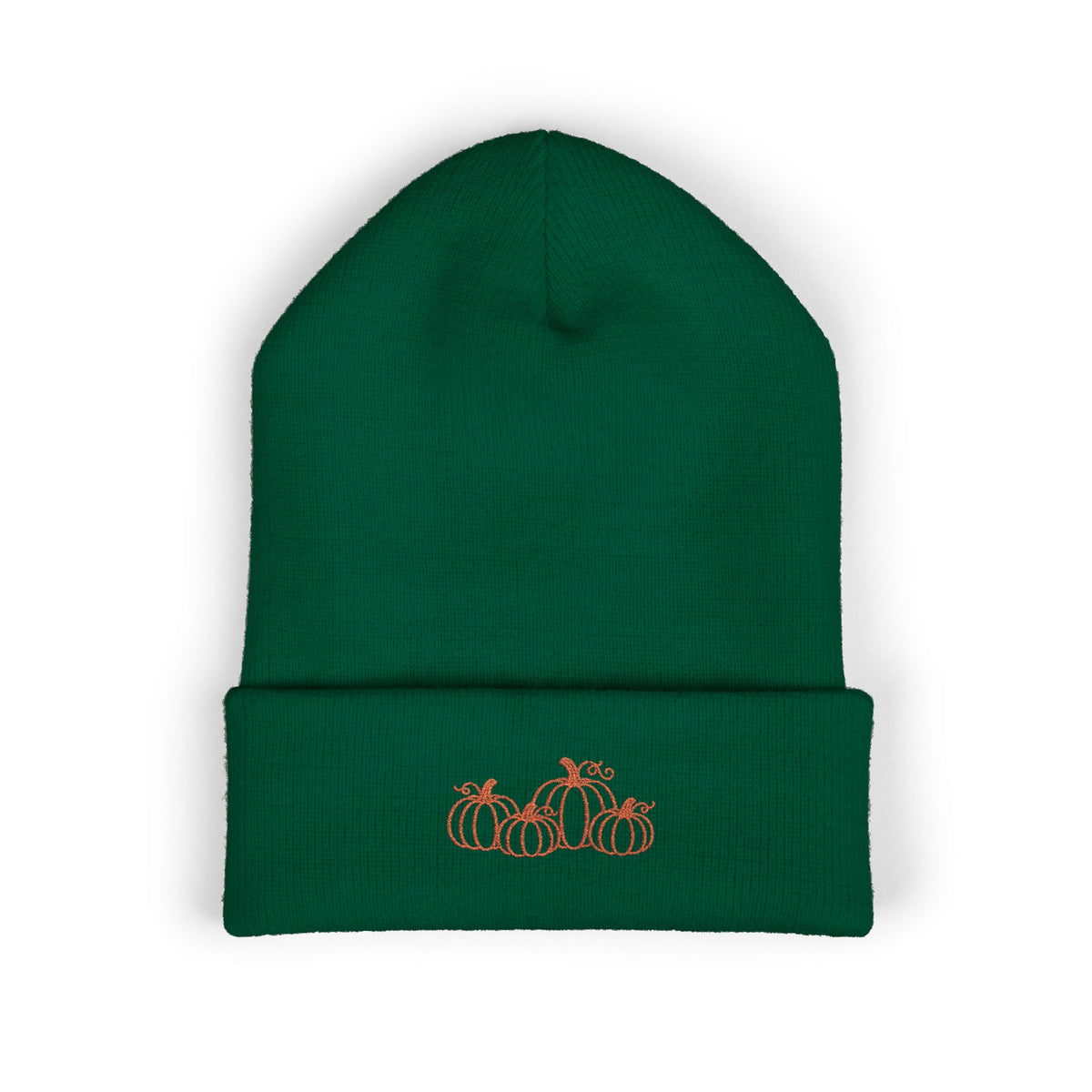 Embroidered Pumpkin Cuffed Beanie — Fall Autumn Knit Hat