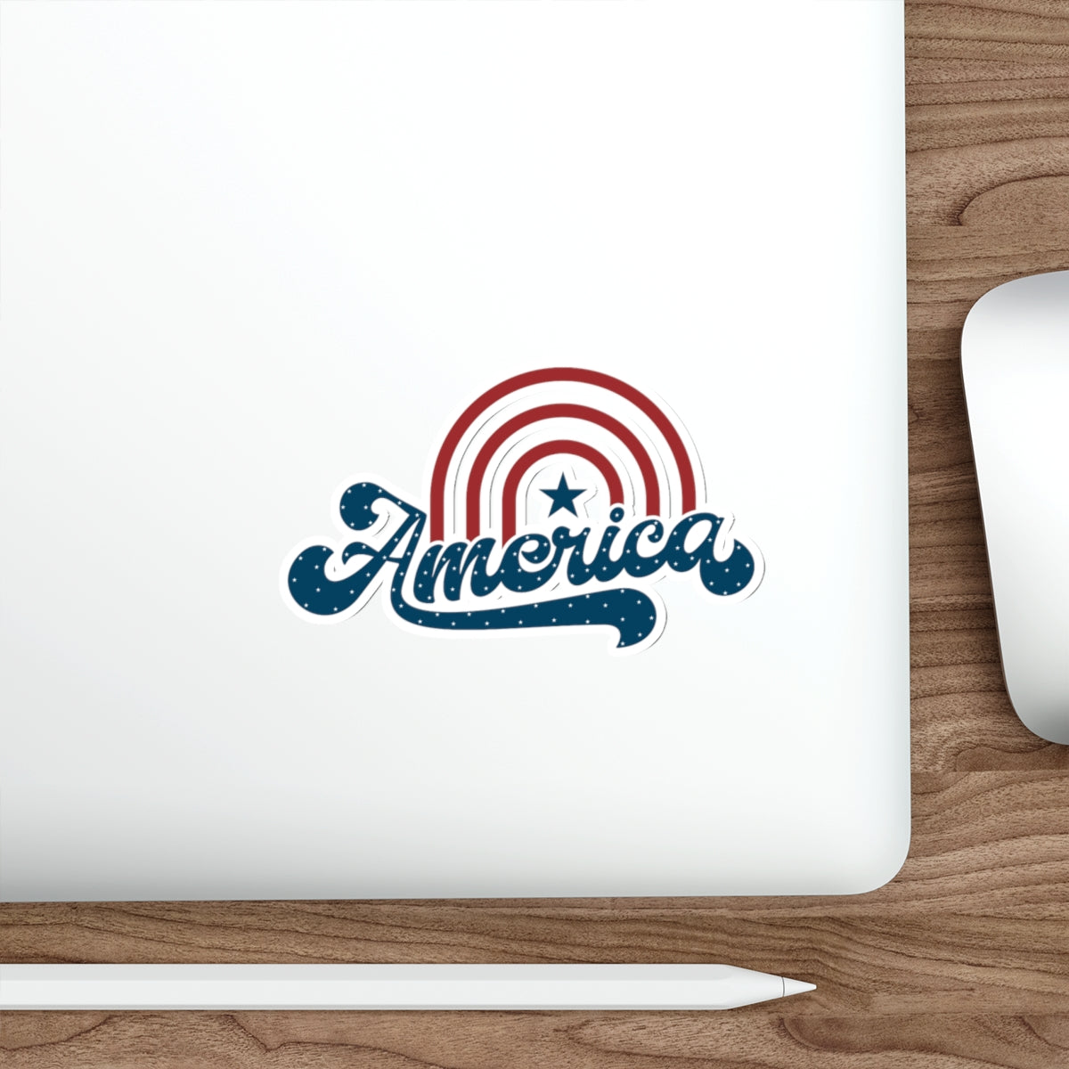 America Retro Script Die-Cut Sticker - Patriotic Vintage Stars & Stripes