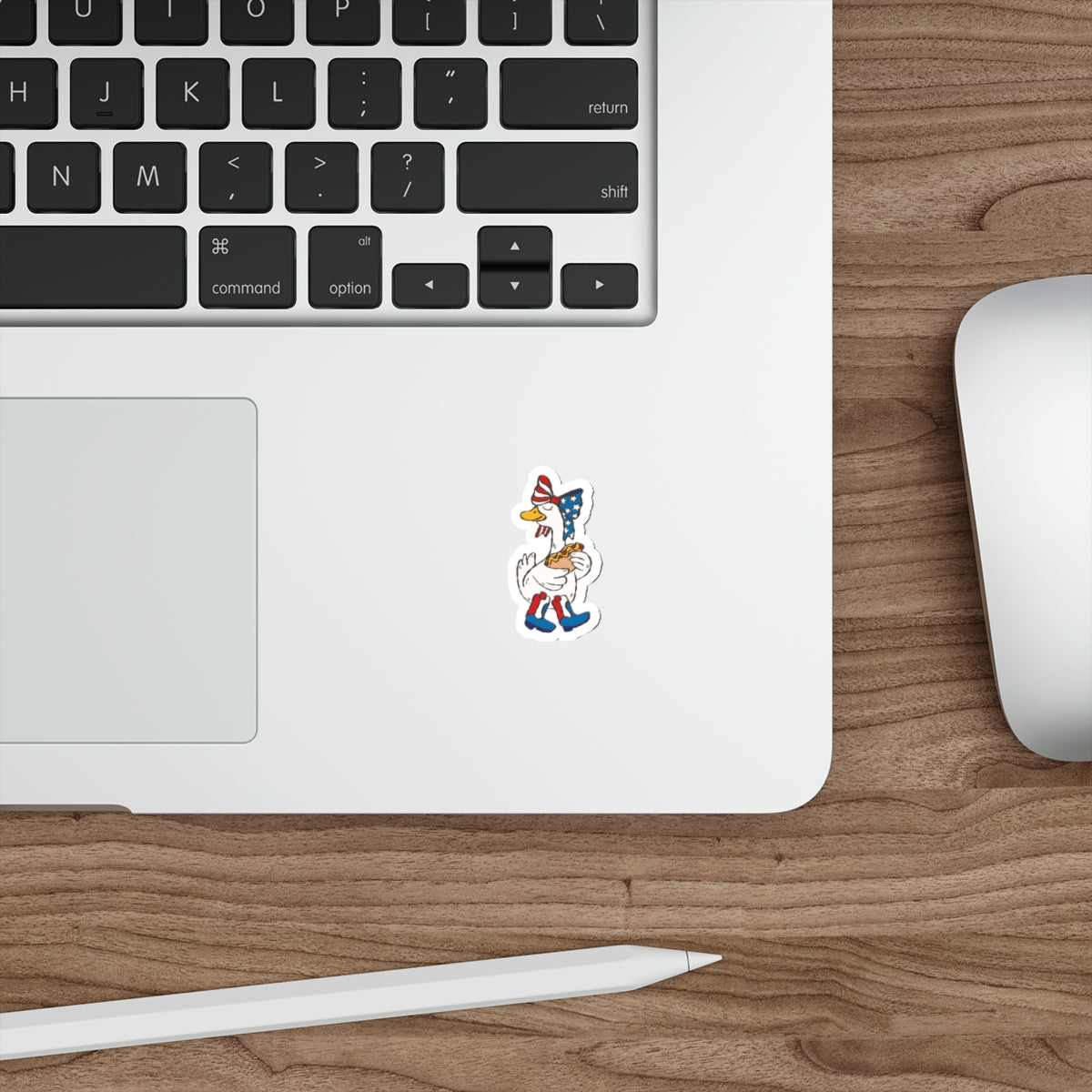 Patriotic Duck Die-Cut Sticker – American Flag Bandana & Hot Dog