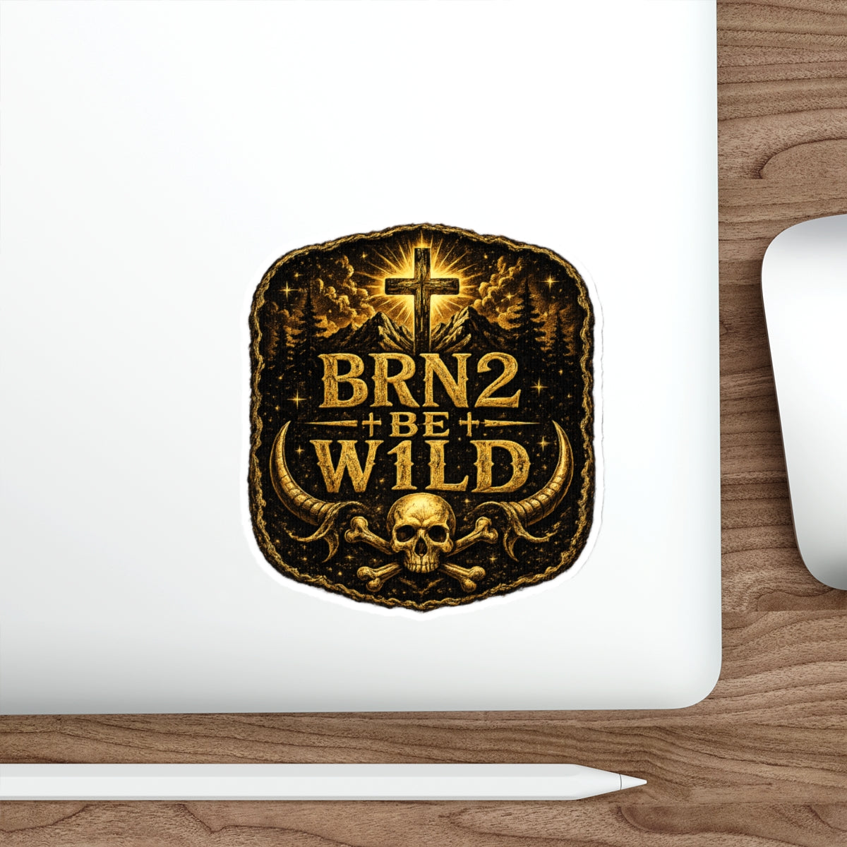 BRN2BEW1LD Gold Die-Cut Sticker