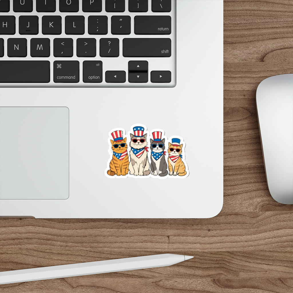 Patriotic Cat Pack Die-Cut Sticker - 4th of July USA Cats with Uncle Sam Hats