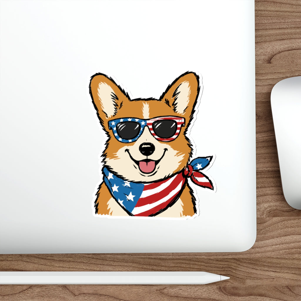 Patriotic Sticker Pack — Cool Corgi 4th of July Red White Blue Die-Cut Stickers