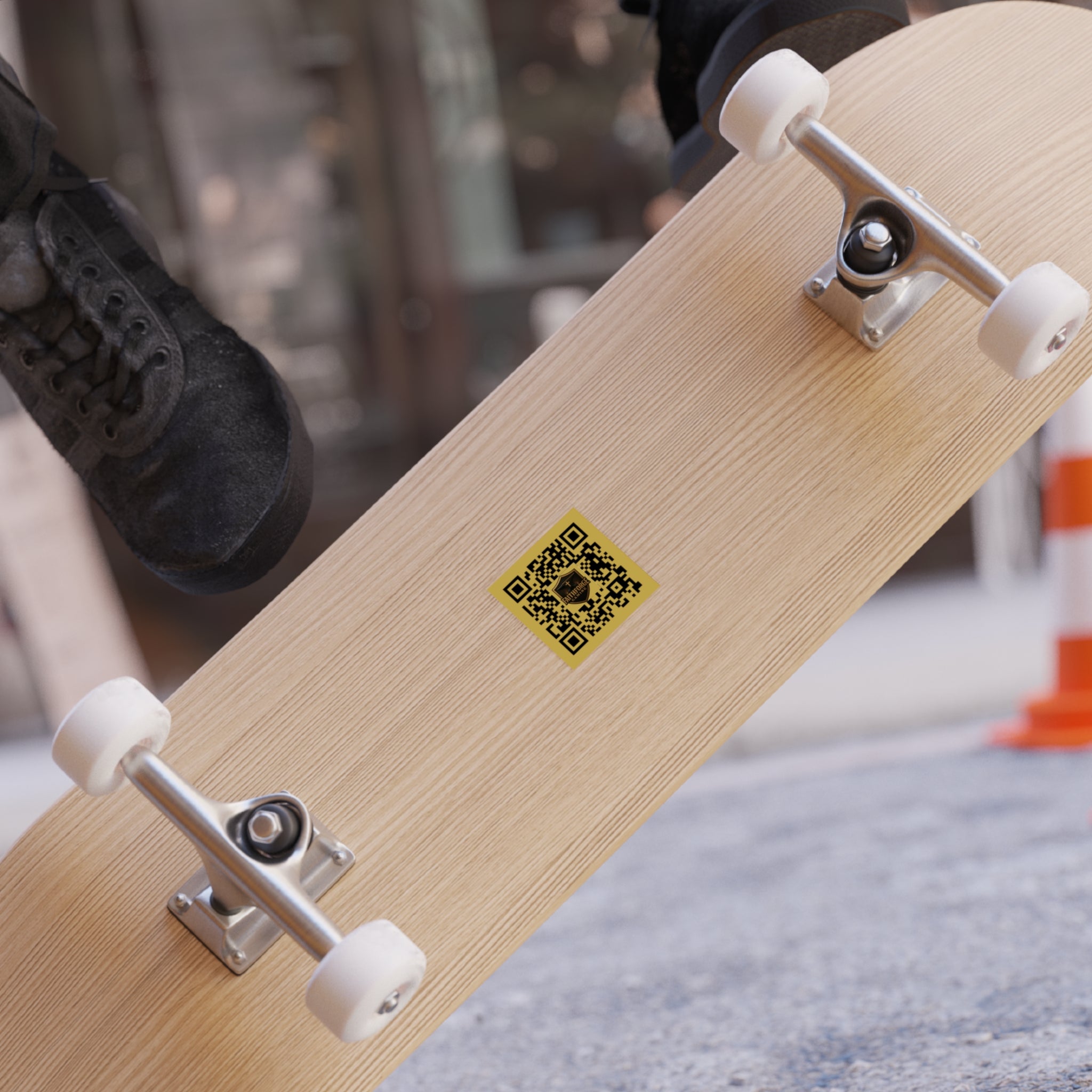 FaithForgeGaming.com QR Clear Sticker — Square Outdoor Transparent Sticker Best on Light Surfaces