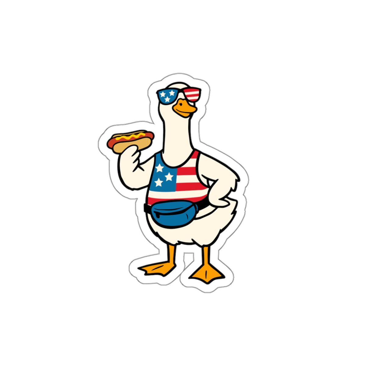 Patriotic Goose Sticker — American Flag Tank, Fanny Pack & Hot Dog Die-Cut Sticker