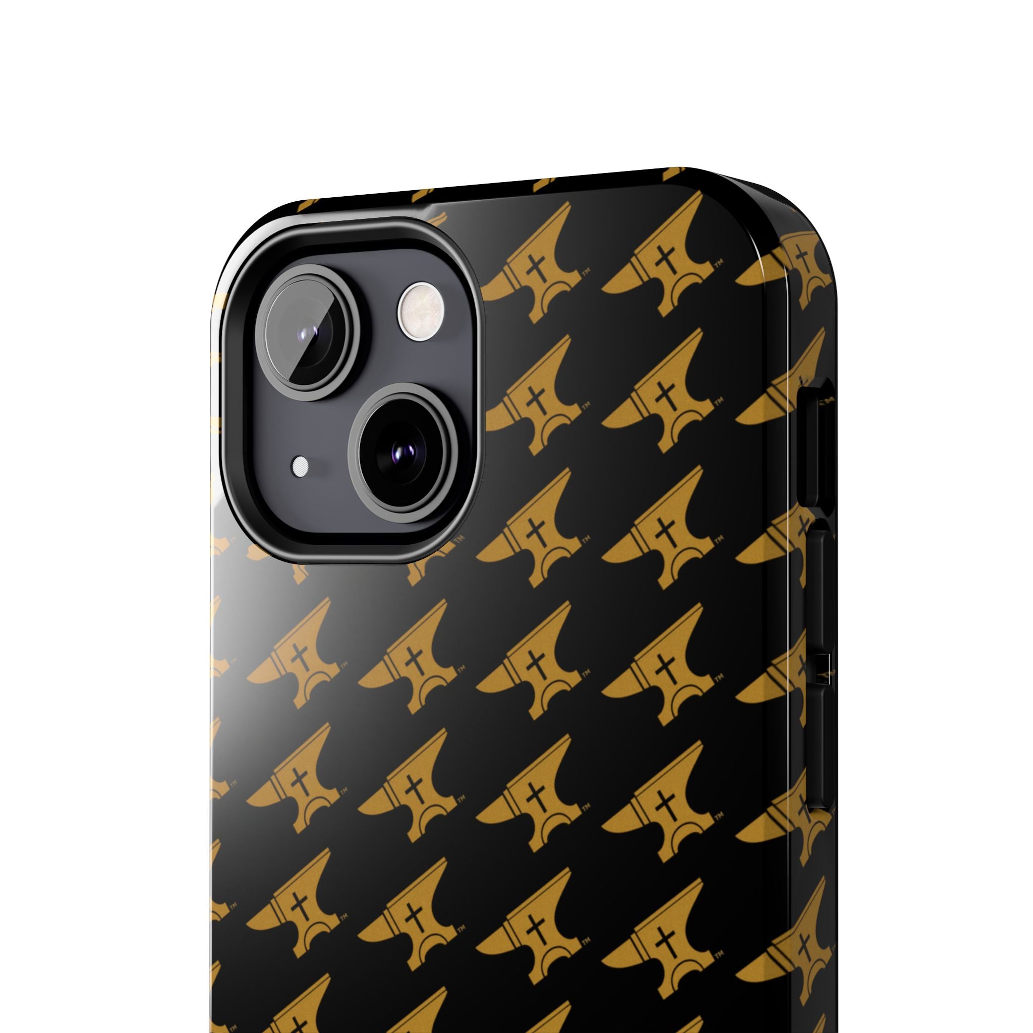 Gold Anvil Pattern Tough Phone Case — Durable Black & Metallic Repeat Design