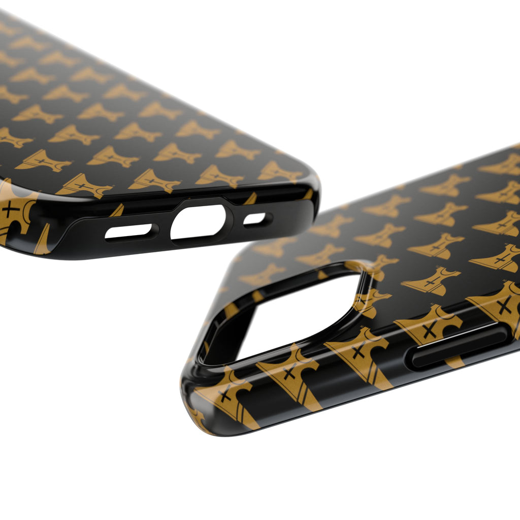 Gold Anvil Pattern Tough Phone Case — Durable Black & Metallic Repeat Design