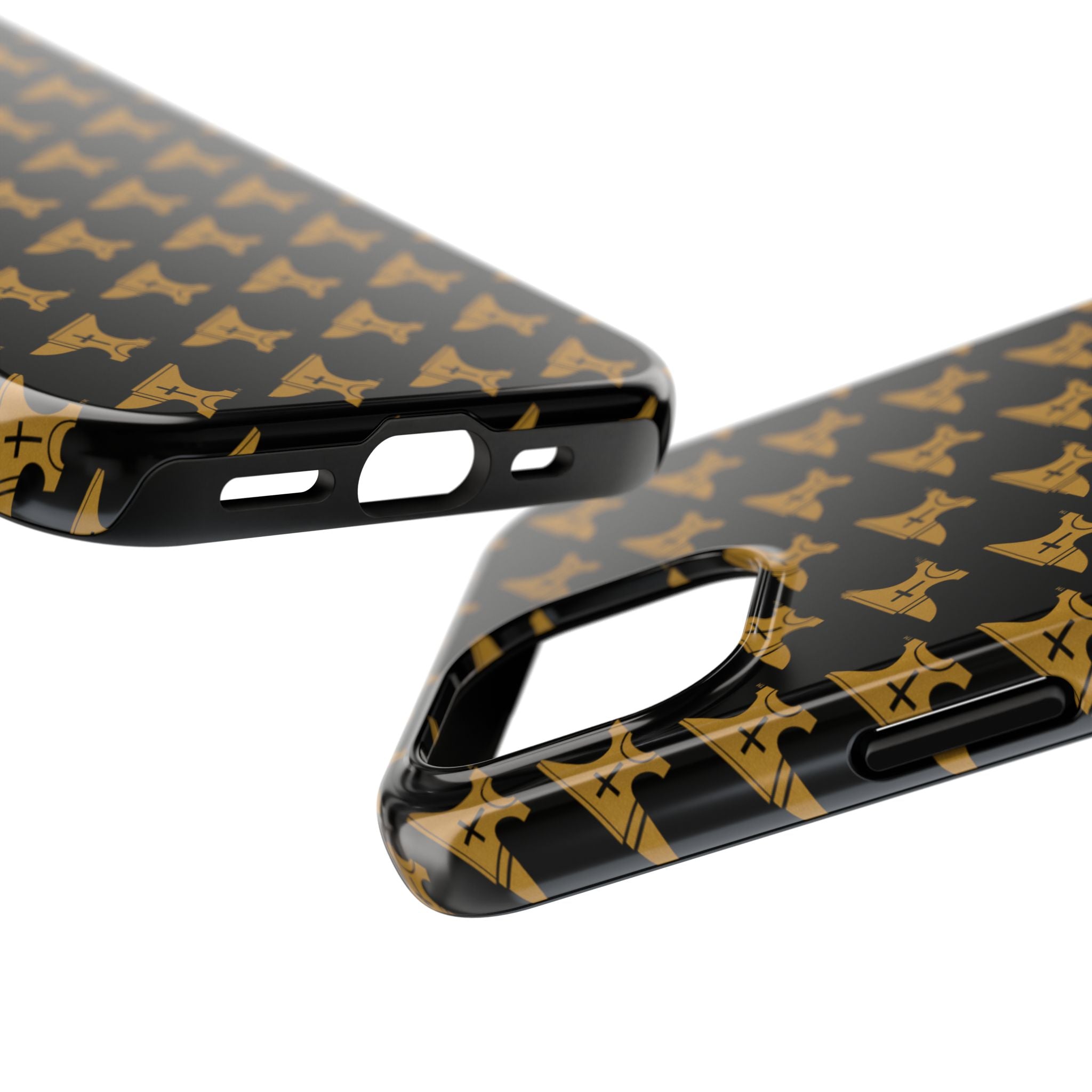 Gold Anvil Pattern Tough Phone Case — Durable Black & Metallic Repeat Design