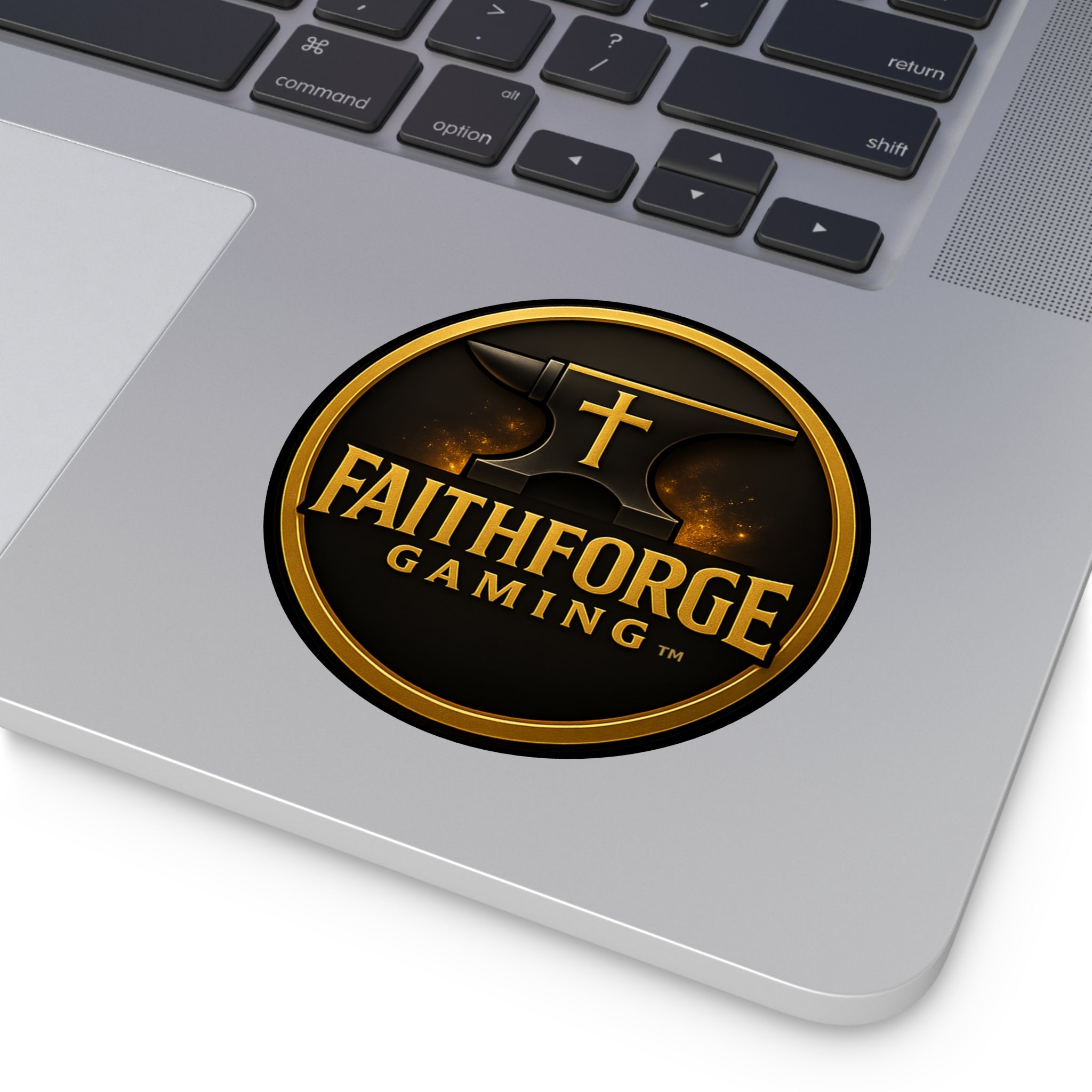 FaithForge Gaming Round Vinyl Sticker — Gold Anvil Round