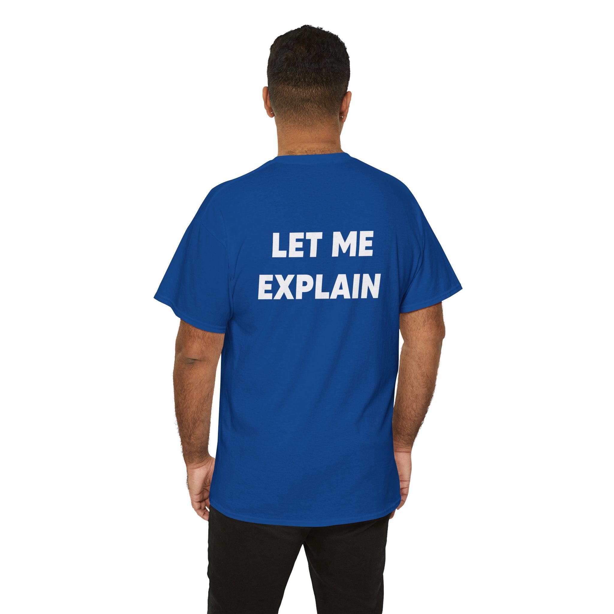 DoctorJSWAYS Let Me Explain T-Shirt — Minimal Logo Black Tee with Bold Back Text