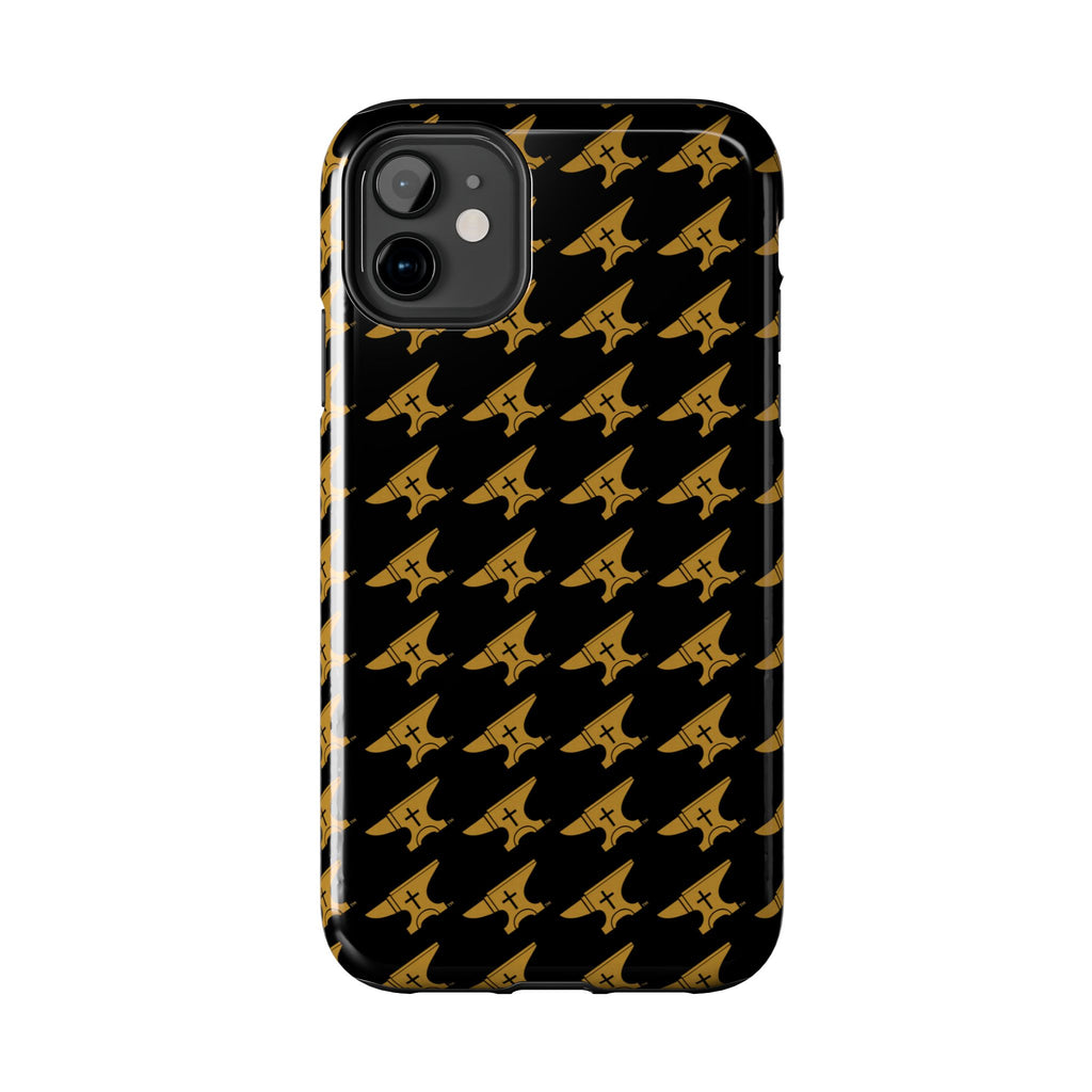 Gold Anvil Pattern Tough Phone Case — Durable Black & Metallic Repeat ...