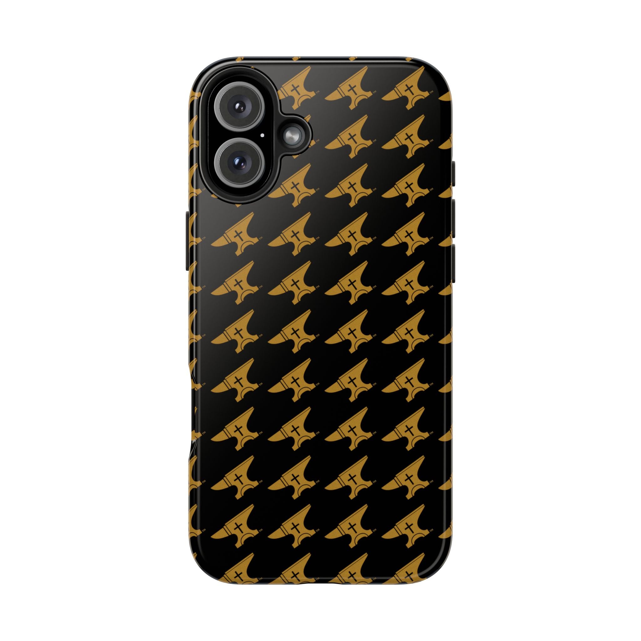 Gold Anvil Pattern Tough Phone Case — Durable Black & Metallic Repeat Design