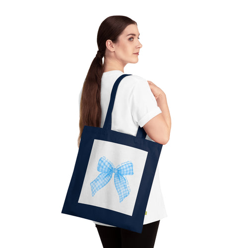 Blue Gingham Bow Tote Bag – Organic Cotton Reusable Shopper