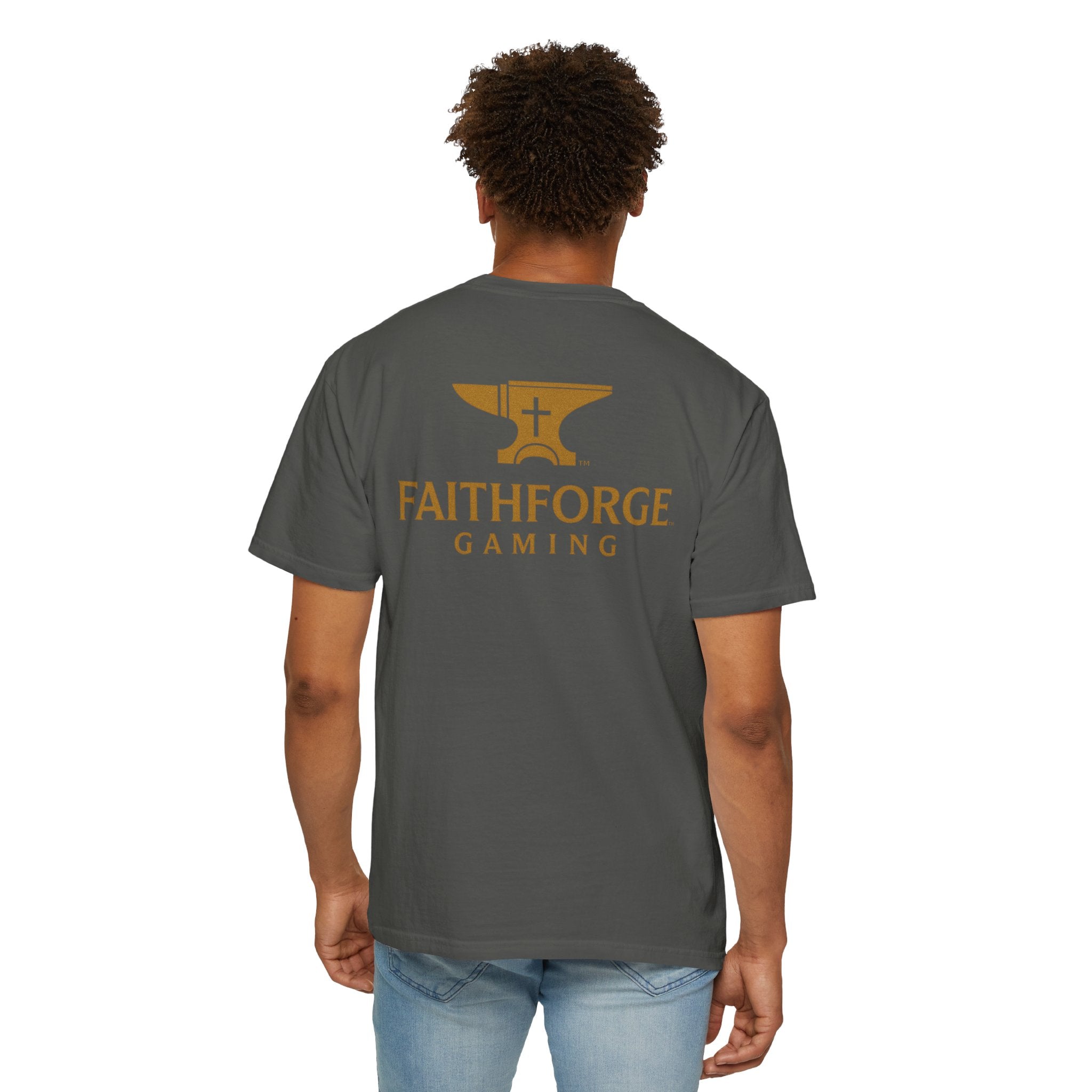 FaithForge Gaming T-Shirt — Logo Tee with Anvil & Cross (Christian Gamer Apparel)