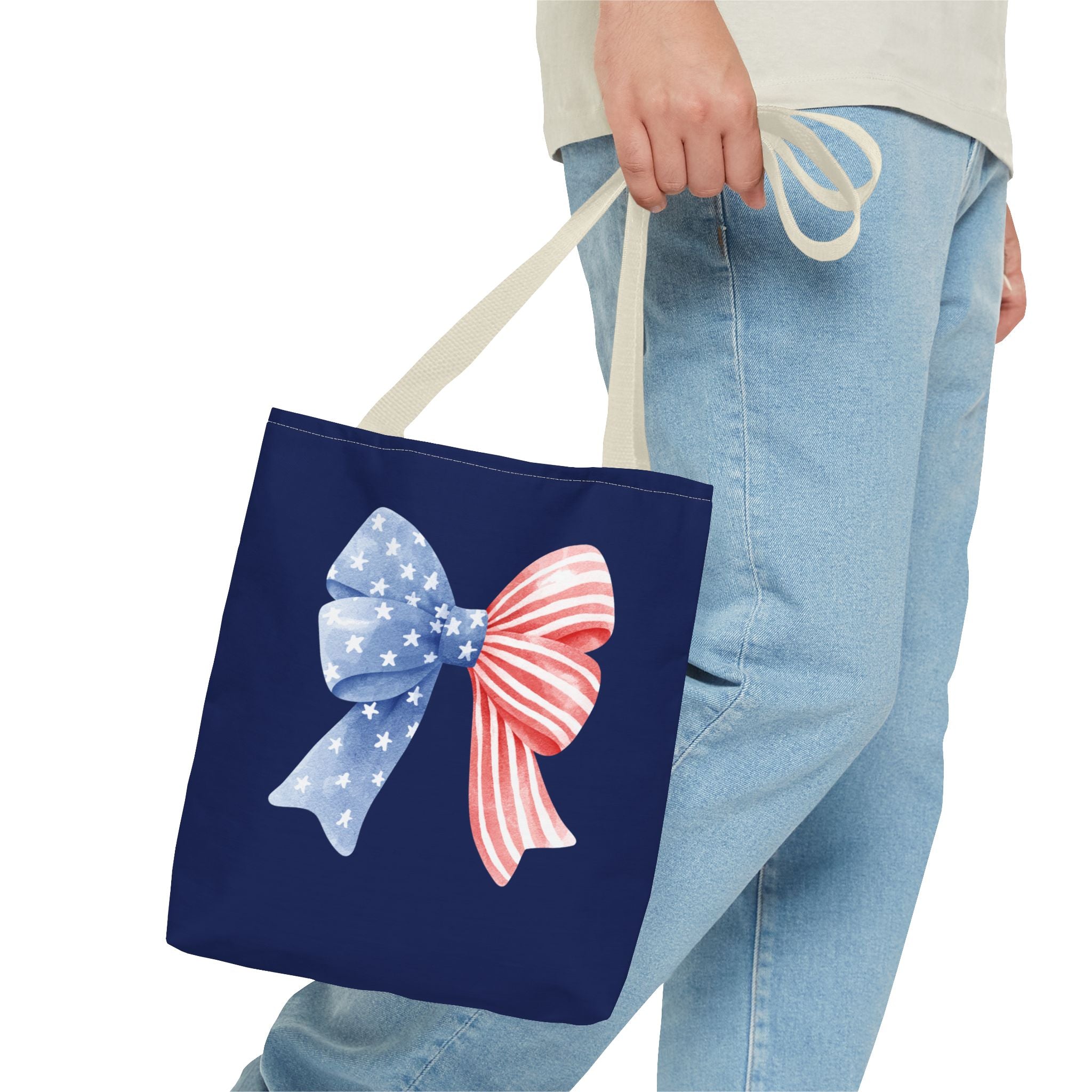 Patriotic Bow Tote Bag — American Flag Red White Blue Ribbon Tote