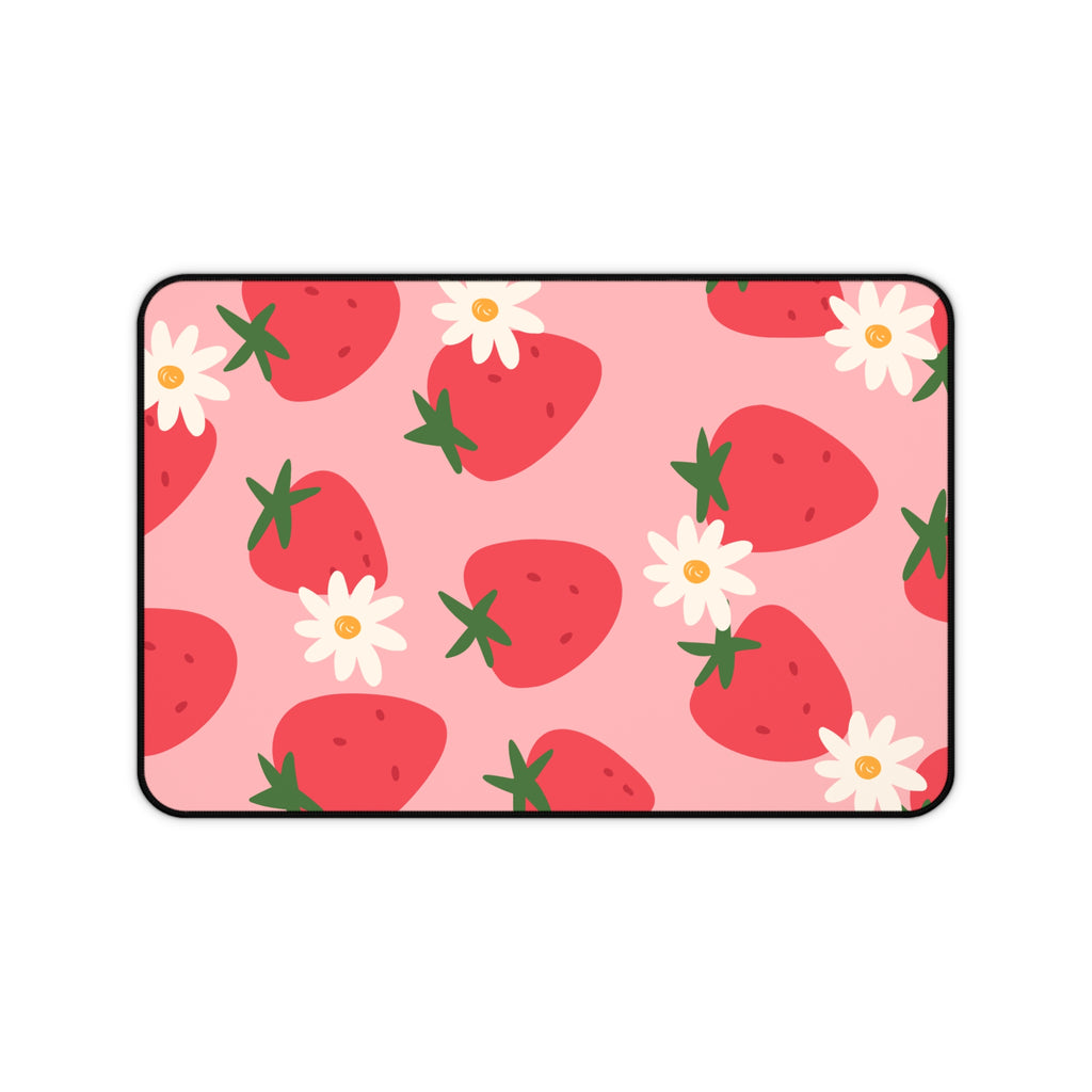Strawberry Daisy Desk Mat — Cute Pink Floral Mouse Pad