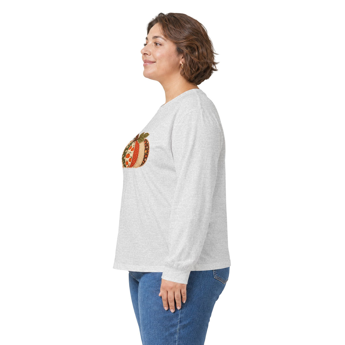 Autumn Patchwork Pumpkin Long Sleeve Tee