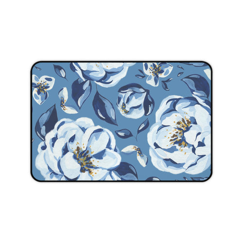 Blue Floral Desk Mat — Large Decorative Mousepad for Home Office