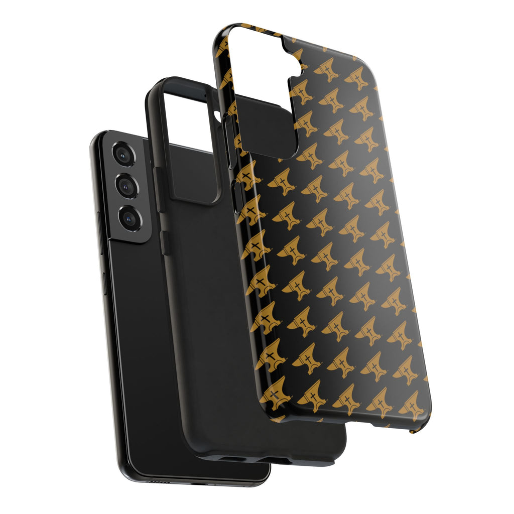 Gold Anvil Pattern Tough Phone Case — Durable Black & Metallic Repeat Design