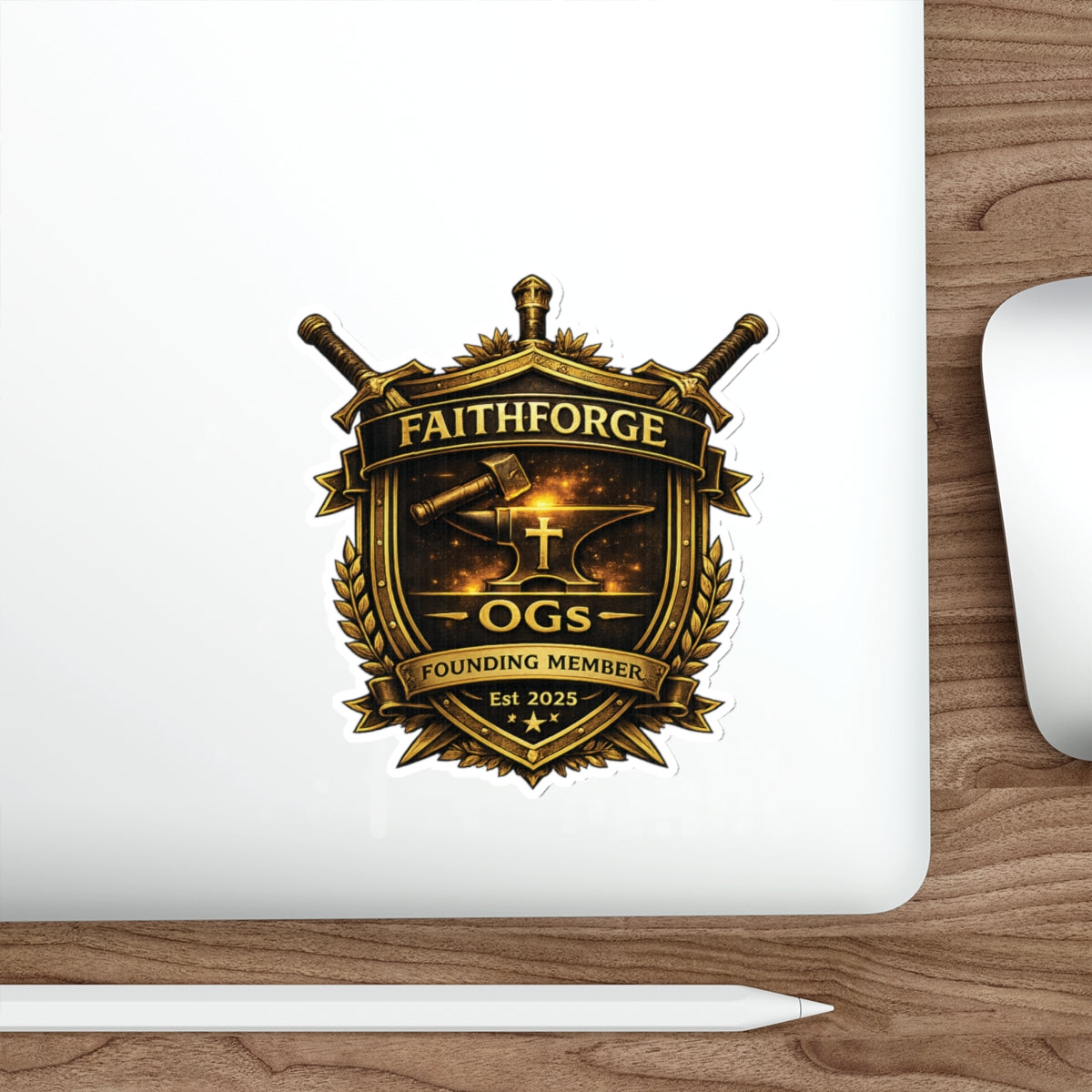 Copy of Indoor Faithforge Gaming Shield Die-Cut Sticker — Anvil & Cross OG Logo