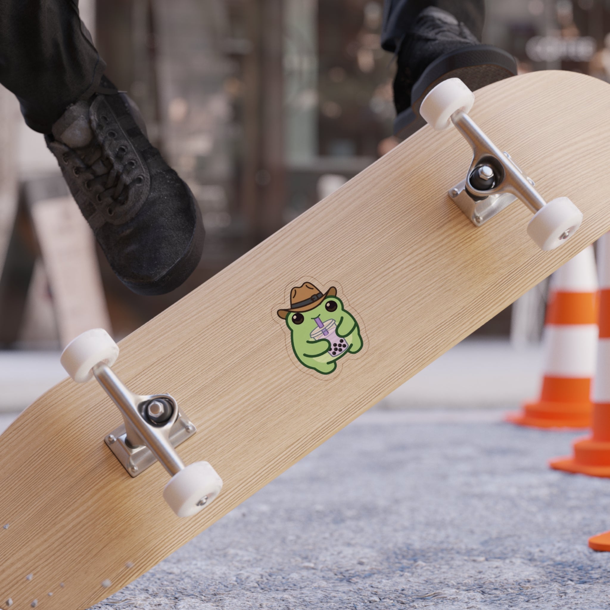 Boba Frog Die-Cut Outdoor Sticker - Waterproof Transparent Logo Decal