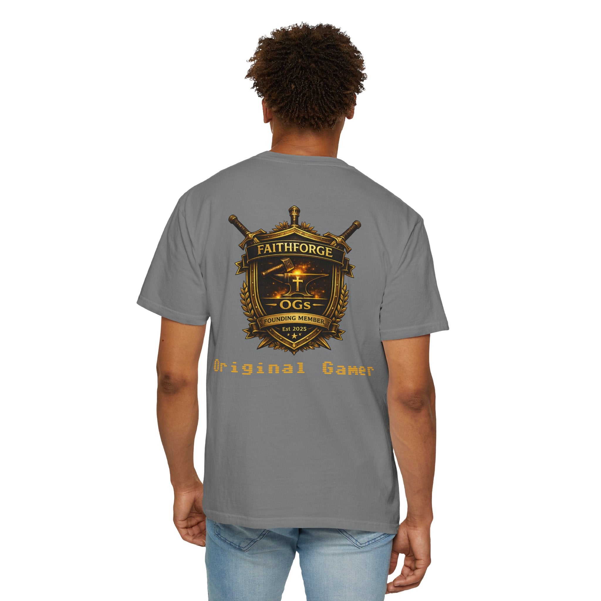 FaithForge OG Gaming T-Shirt — Logo Tee with Anvil & Cross (Christian Gamer Apparel)