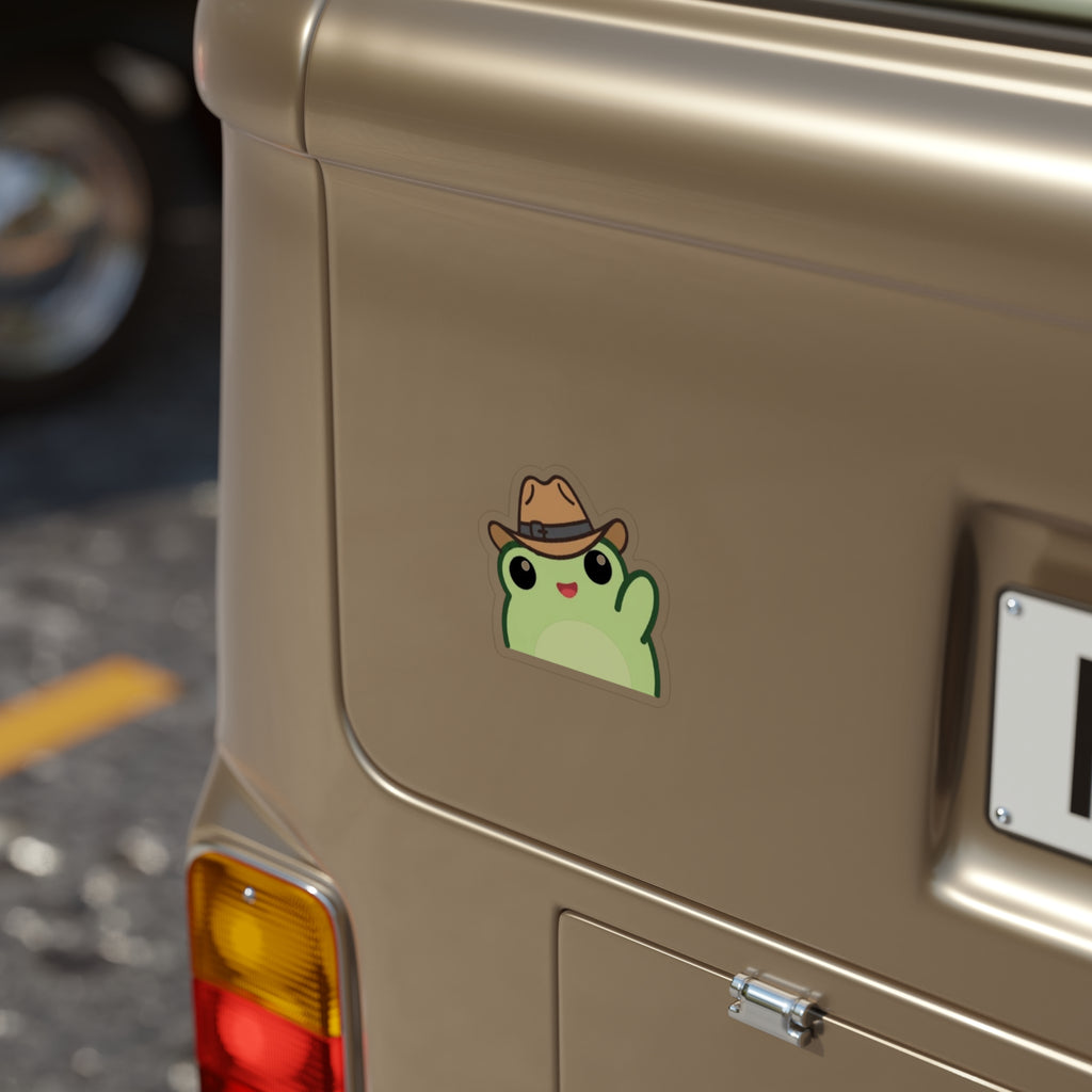 Waving Frog Die-Cut Outdoor Clear Sticker - Waterproof Transparent Logo Decal Best on Light Surfaces