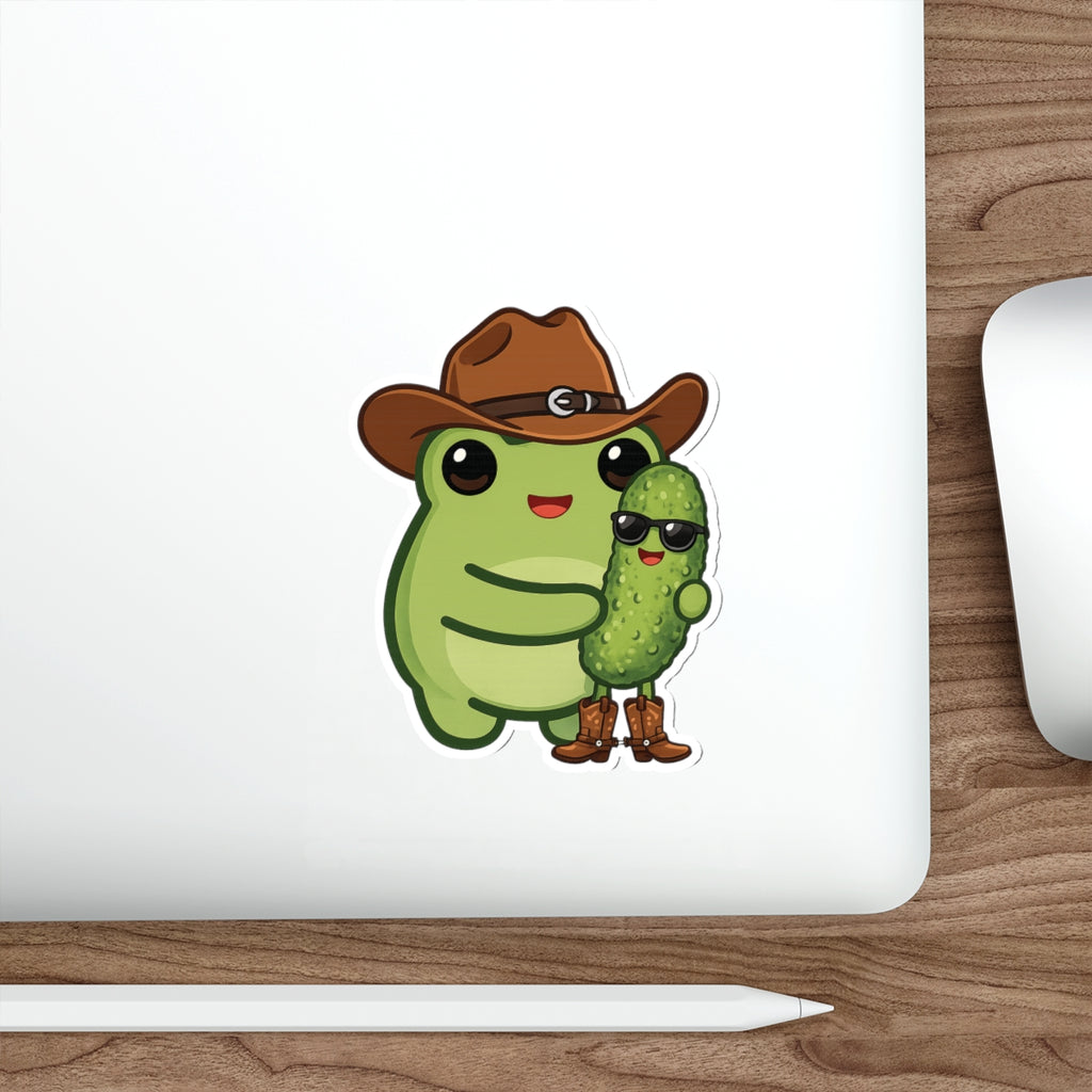 Cute Cowgirl Frog & Pickle Die-Cut Sticker —  Western Sticker