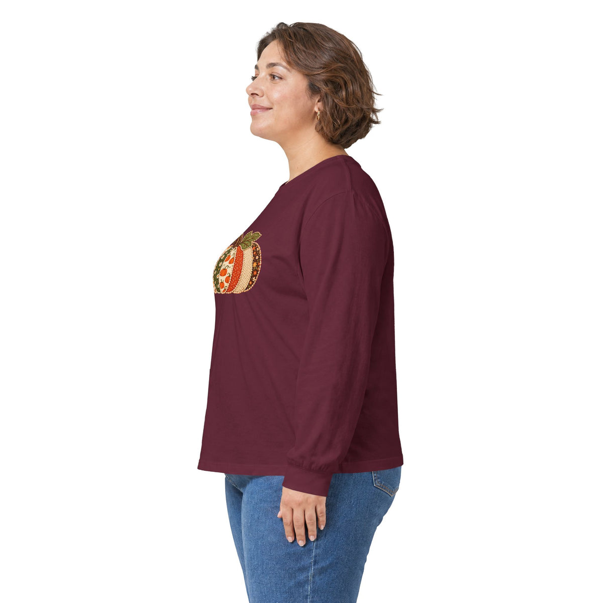 Autumn Patchwork Pumpkin Long Sleeve Tee